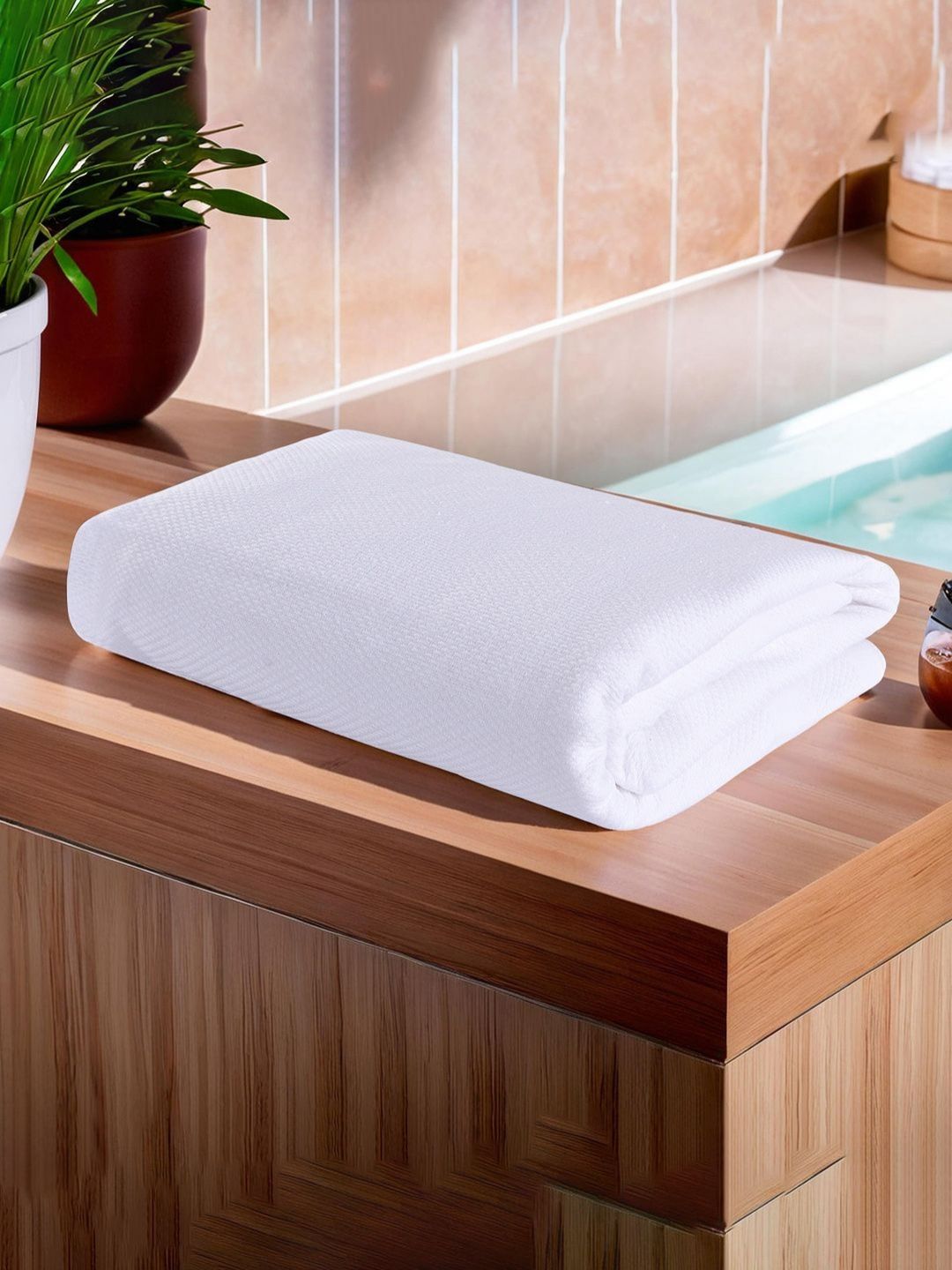 Aura White Cotton 350 GSM Bath Towel-image-41