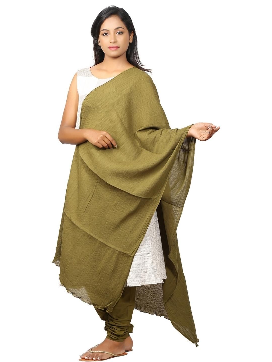 Happy Bunny Women Green Cotton Solid Dupatta-image-2