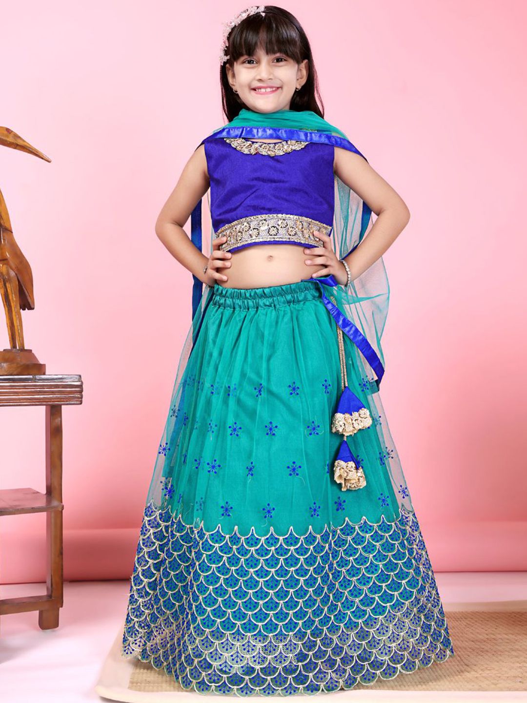BAESD Girls Embroidered Sequinned Ready To Wear Net Lehenga & Blouse With Dupatta-picture-28