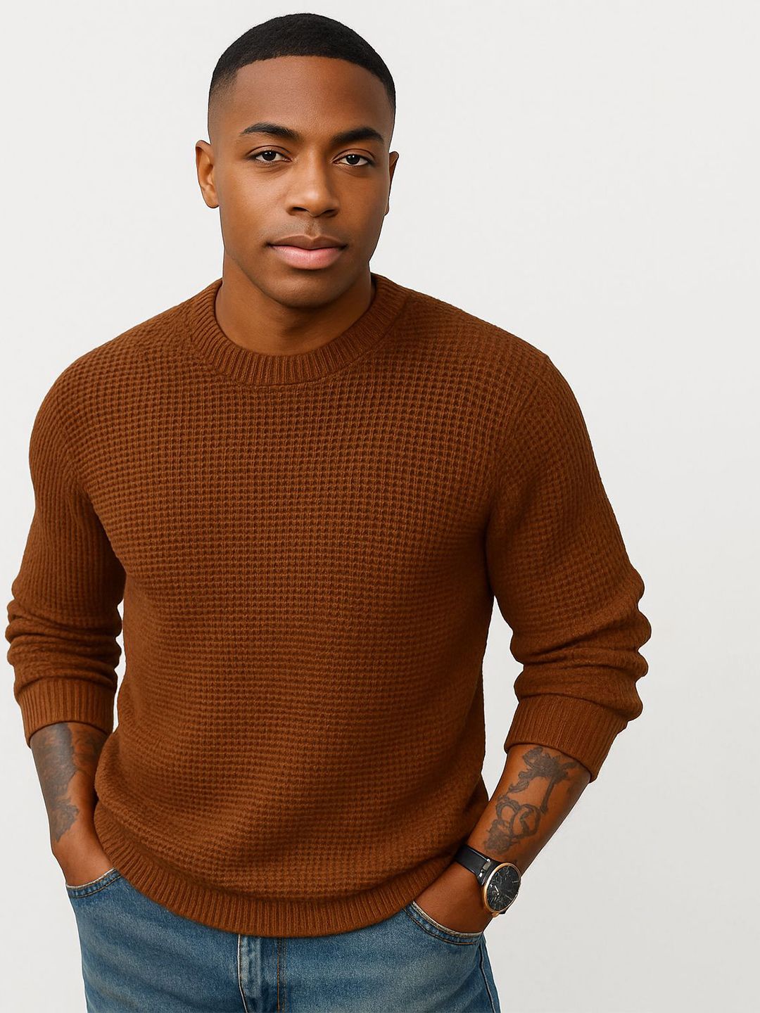 Colorchakra Men Waffle Knit Woollen Pullover-picture-16