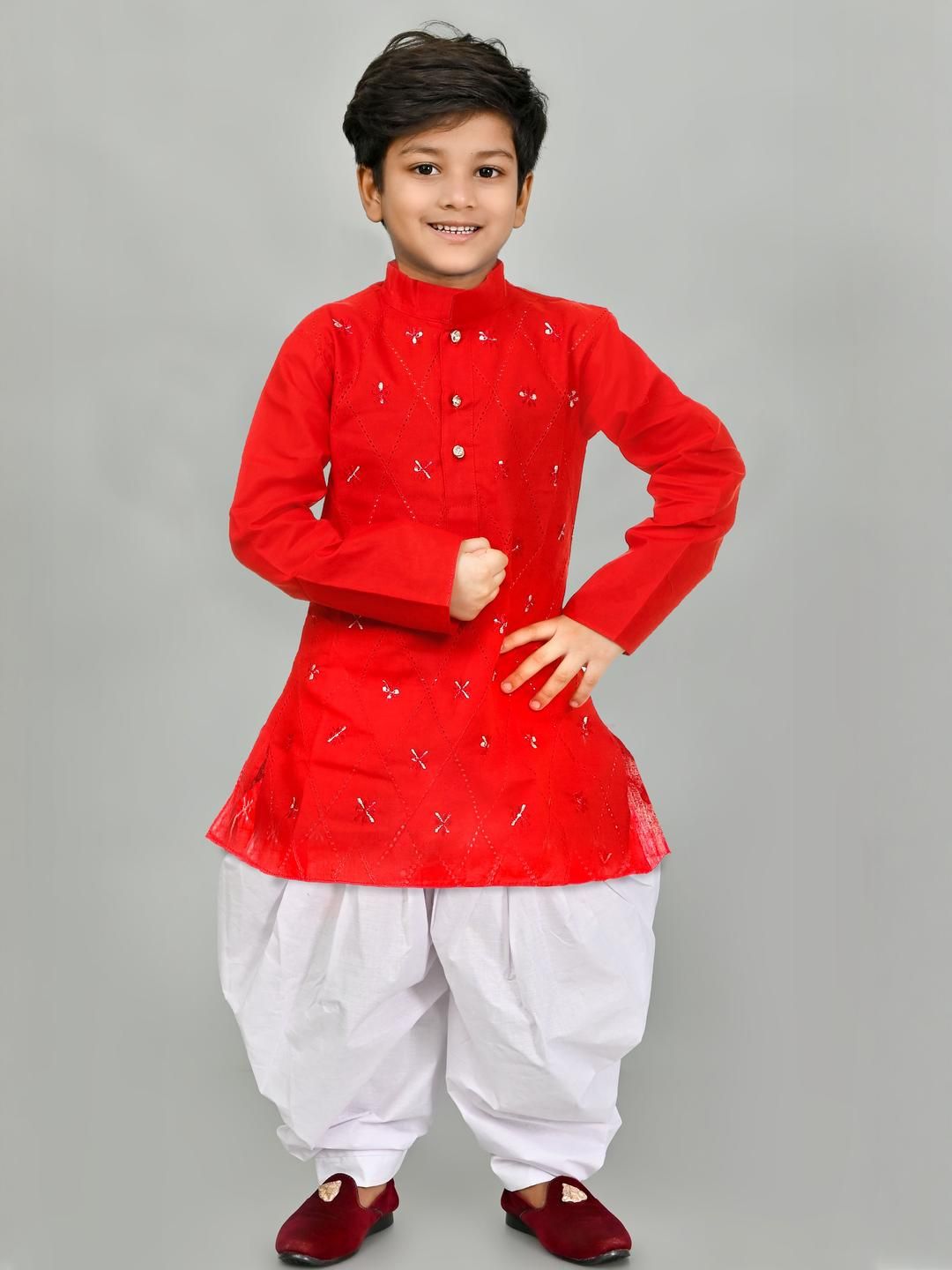 HUMAN CHOICE Kids-Boys Embroidered Pure Cotton Kurta Sets-picture-33