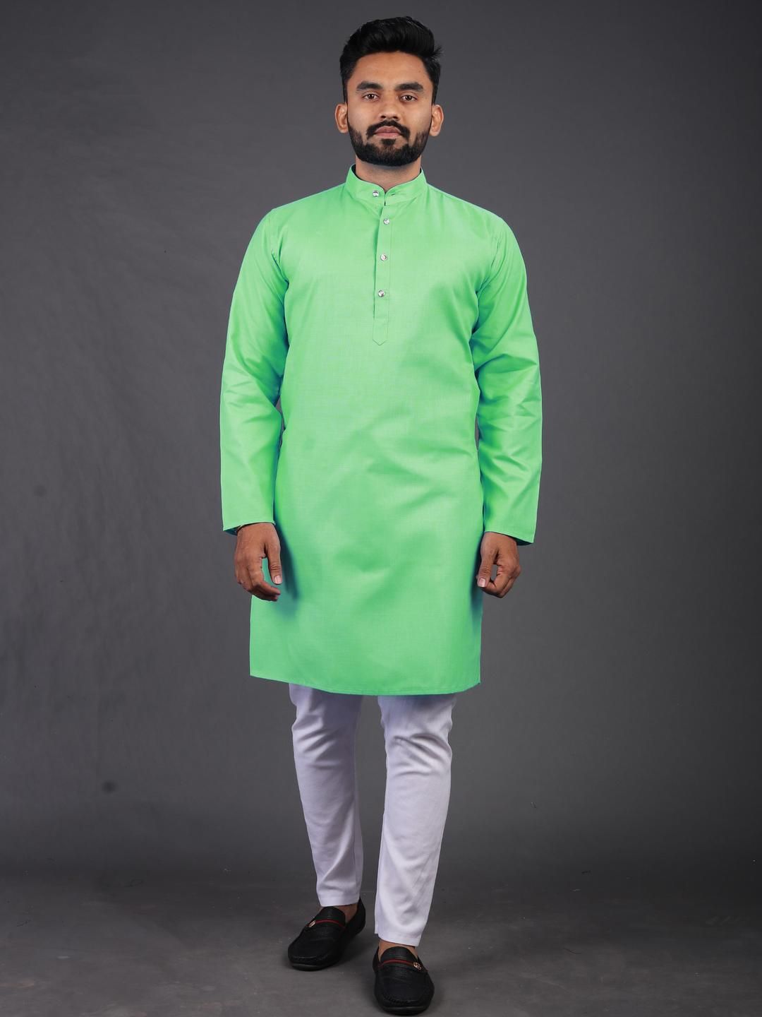 Enmozz Men Green Blended Kurtas-picture-13