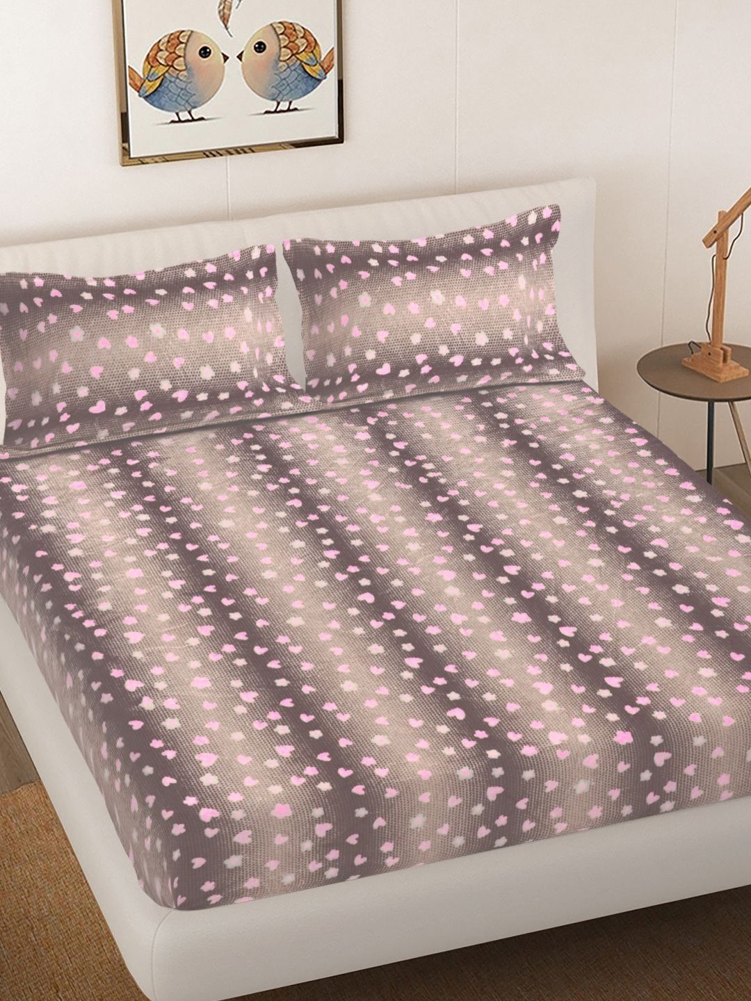 Myntra Elegant Homes Beige Printed Woollen 300 TC Fitted King Bedsheet Set 2.5 x 2.2 m-image-25