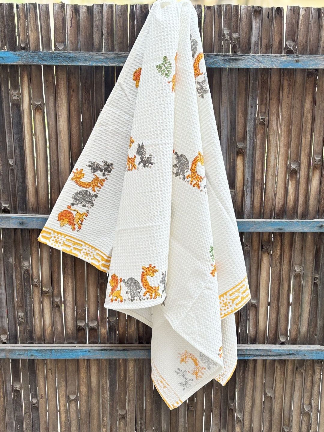 Hawamahal Off White & Yellow Printed Cotton 300 GSM Bath Towel-picture-35