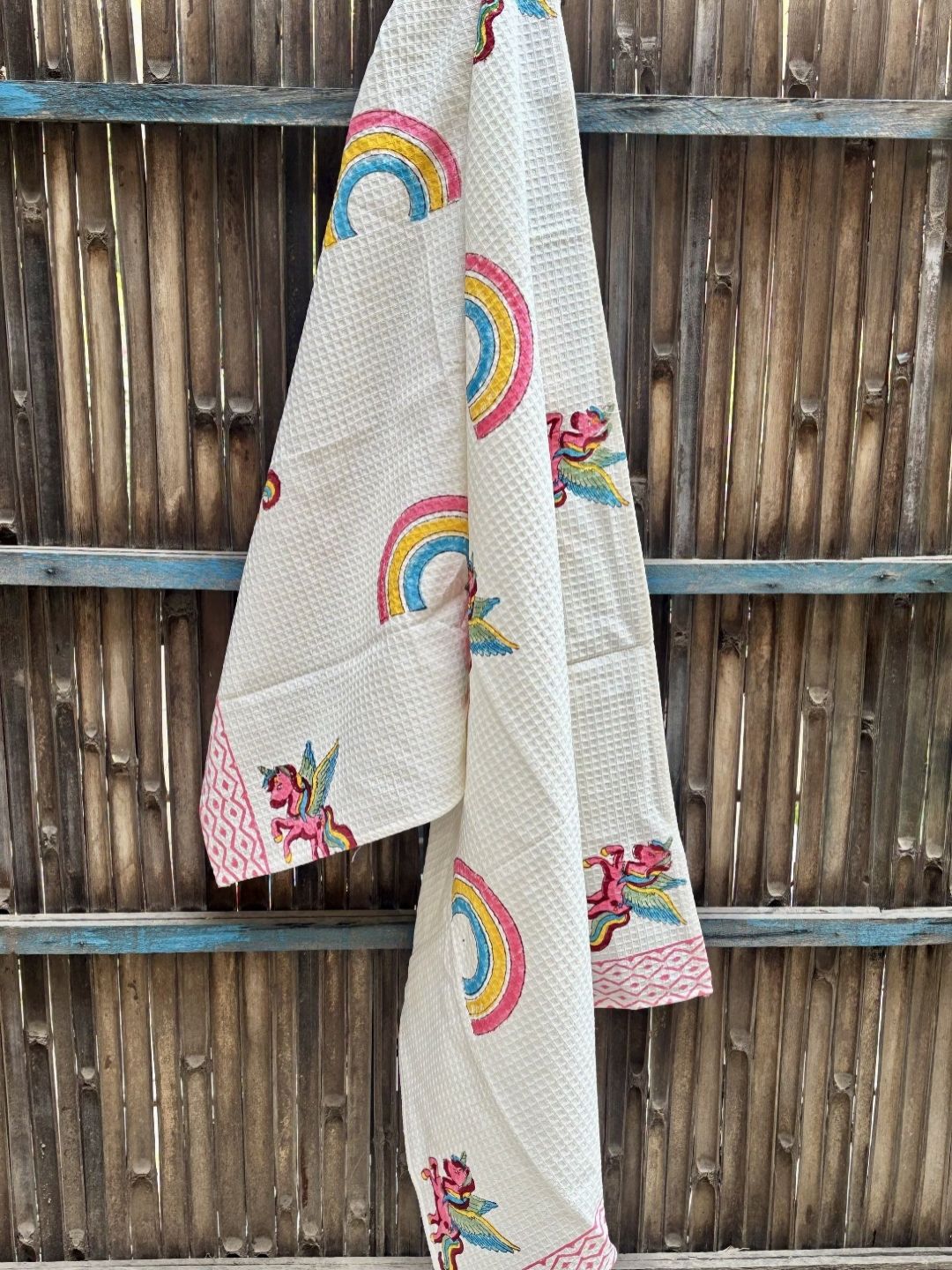 Hawamahal Off White & Pink Printed Cotton 300 GSM Bath Towel-picture-58