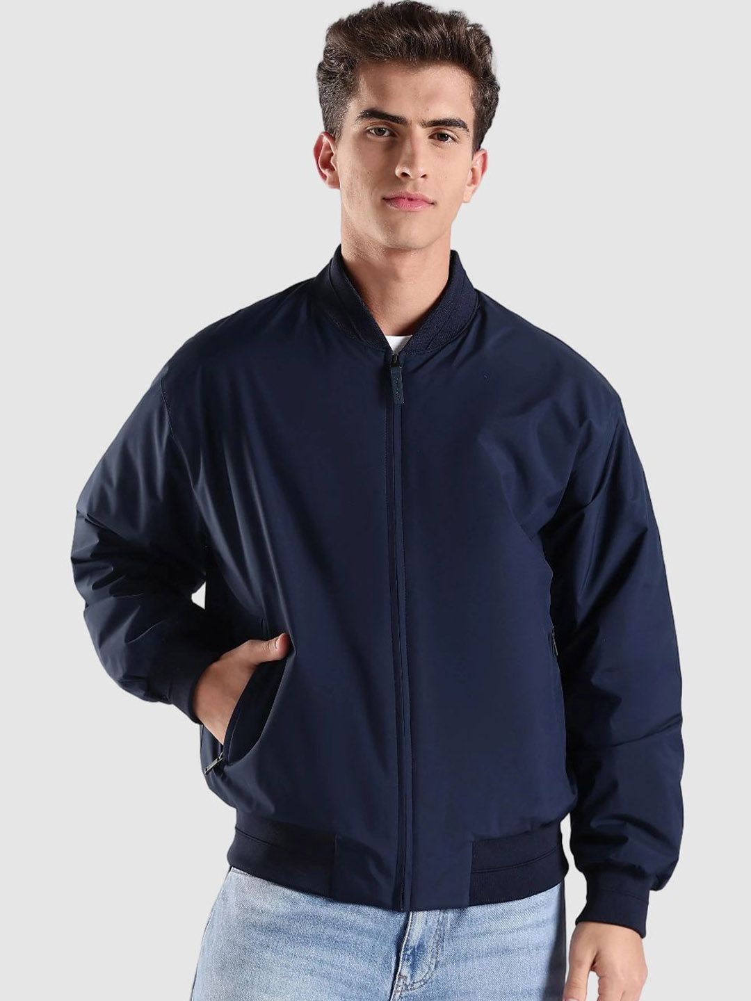 Calvin Klein Jeans Men Stand Collar Solid Windcheater Bomber Jacket-picture-26