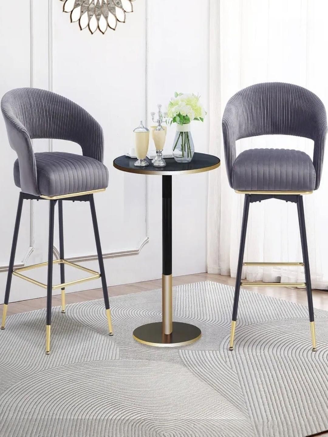 Doe Buck Grey Velvet Bar Chairs with Backrest