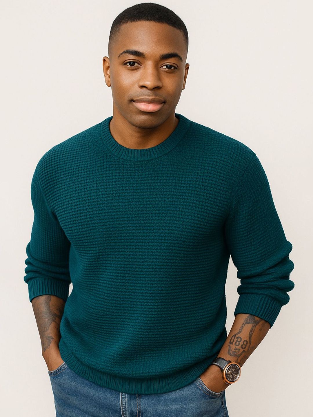 Colorchakra Men Waffle Knit Woollen Pullover-picture-11