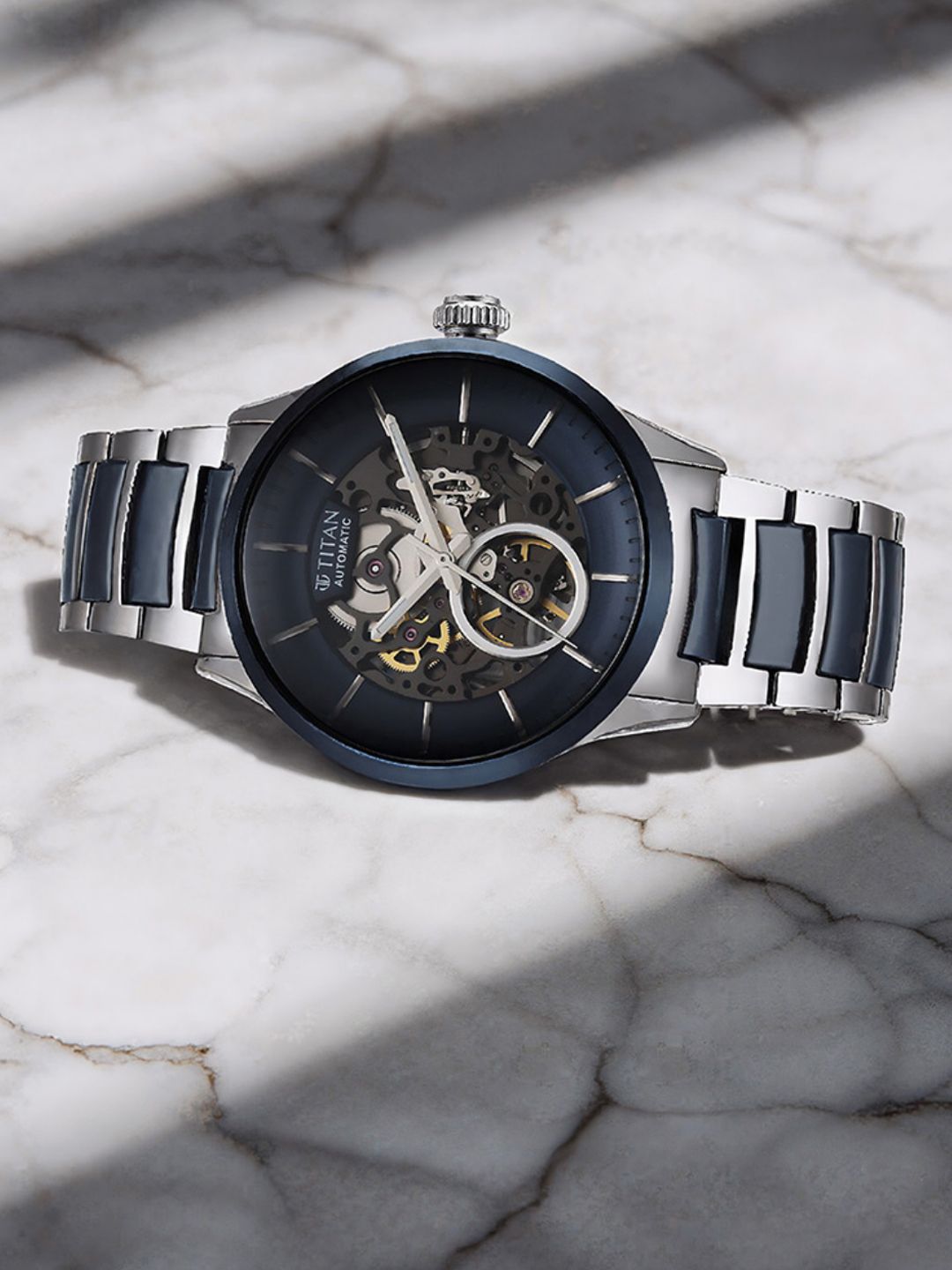 Titan Ceramic Fusion Automatic With Blue Dial Watch For Men - Nt90174k