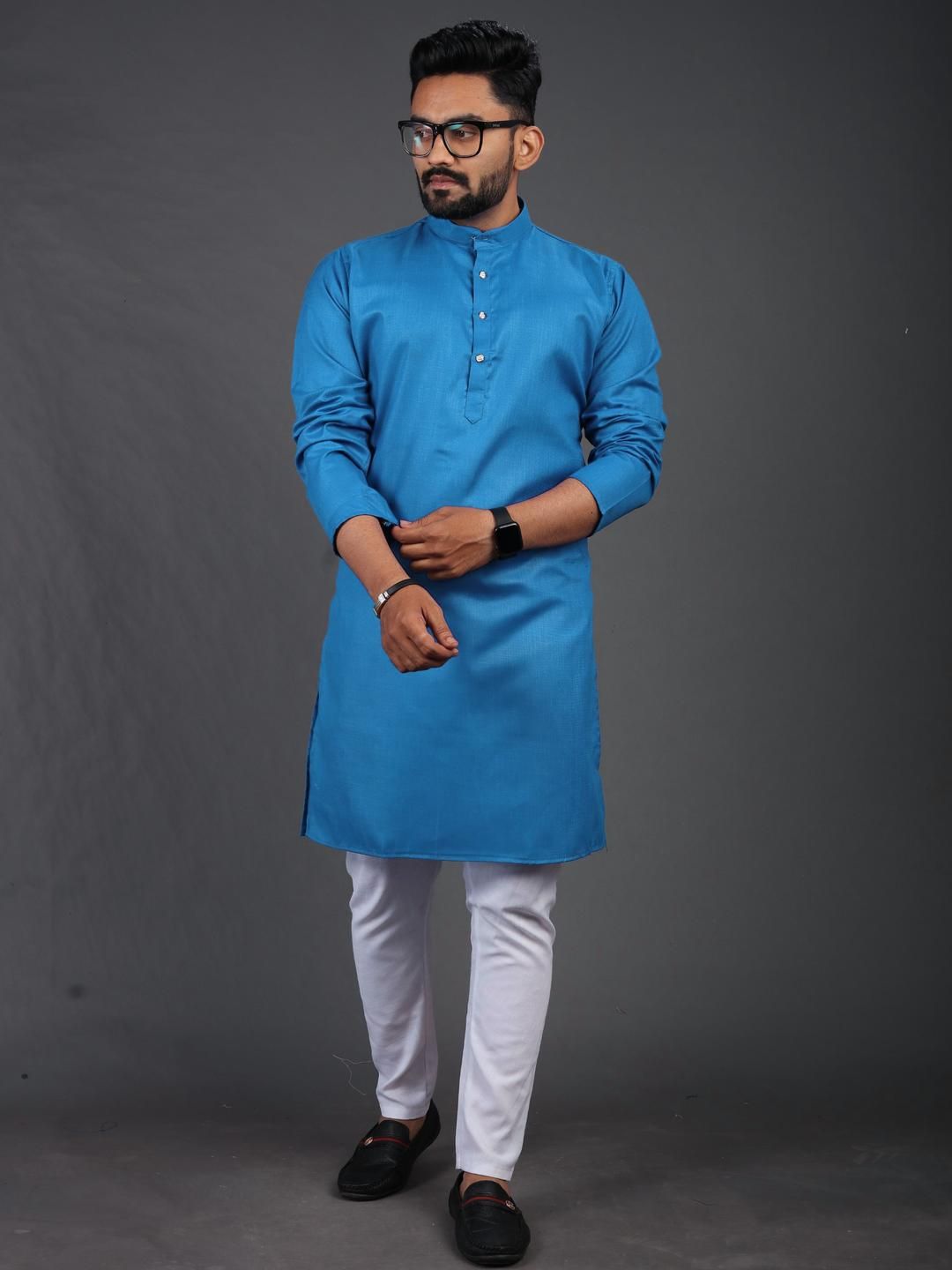 Enmozz Men Blue Blended Kurtas-picture-17