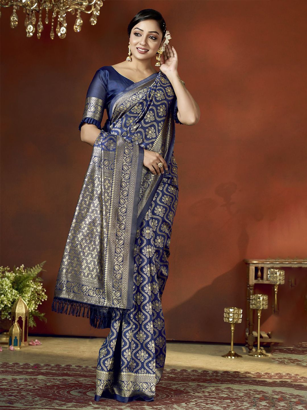 DIVASTRI Ethnic Motifs Woven Design Zari Pure Silk Banarasi Saree-picture-9