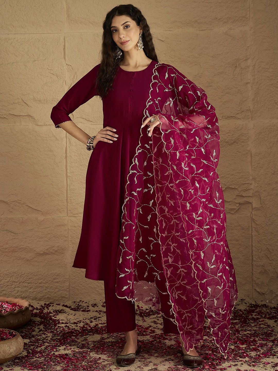 Varanga Women Anarkali Kurta with Trousers & Dupatta