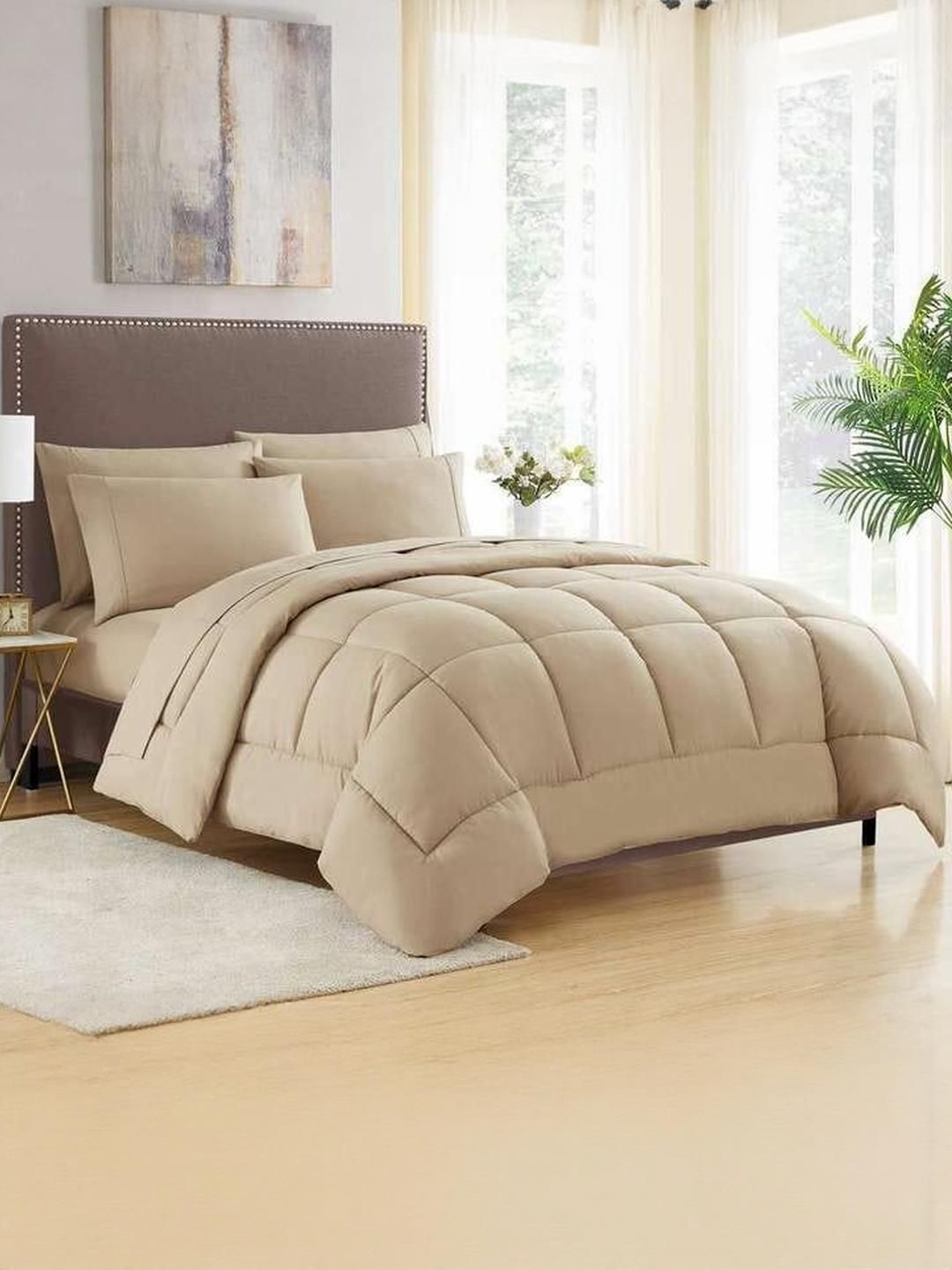 Doristyle Beige Microfiber Heavy Winter 500 GSM Double Bed Quilt-picture-4