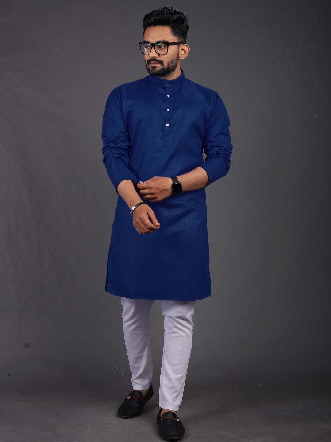 Enmozz Men Blue Blended Kurtas-picture-12