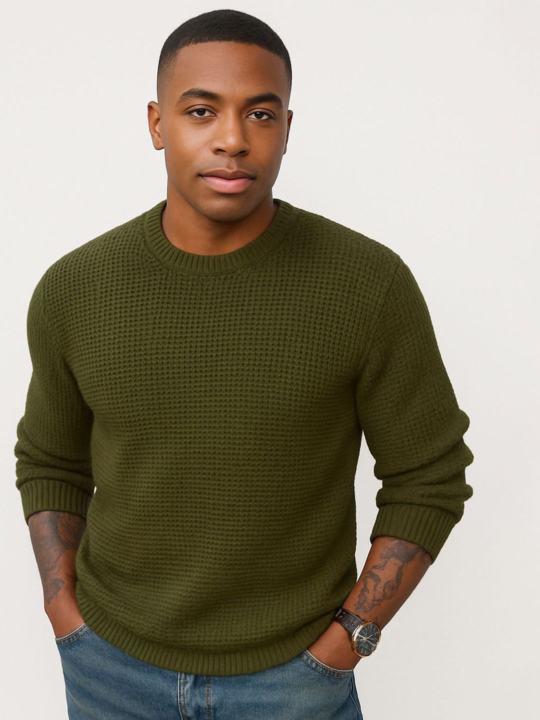 Colorchakra Men Green Woolen Pullover-picture-30
