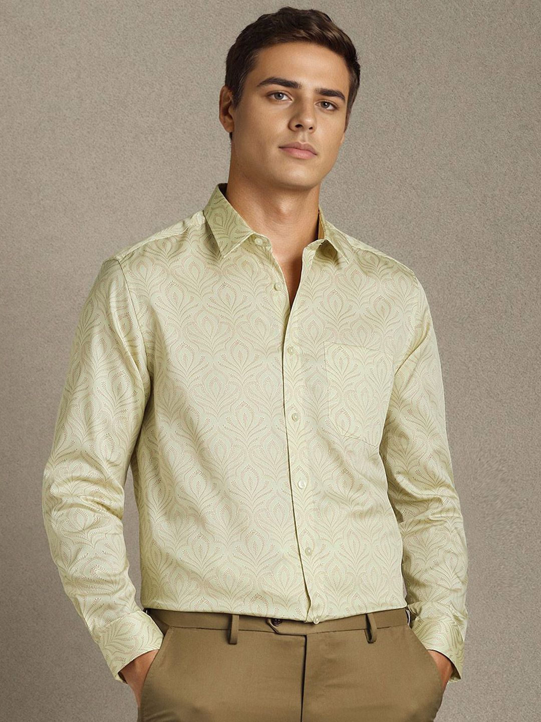 Louis Philippe Men Textured Spread Collar Pure Cotton Formal Shirt-picture-32