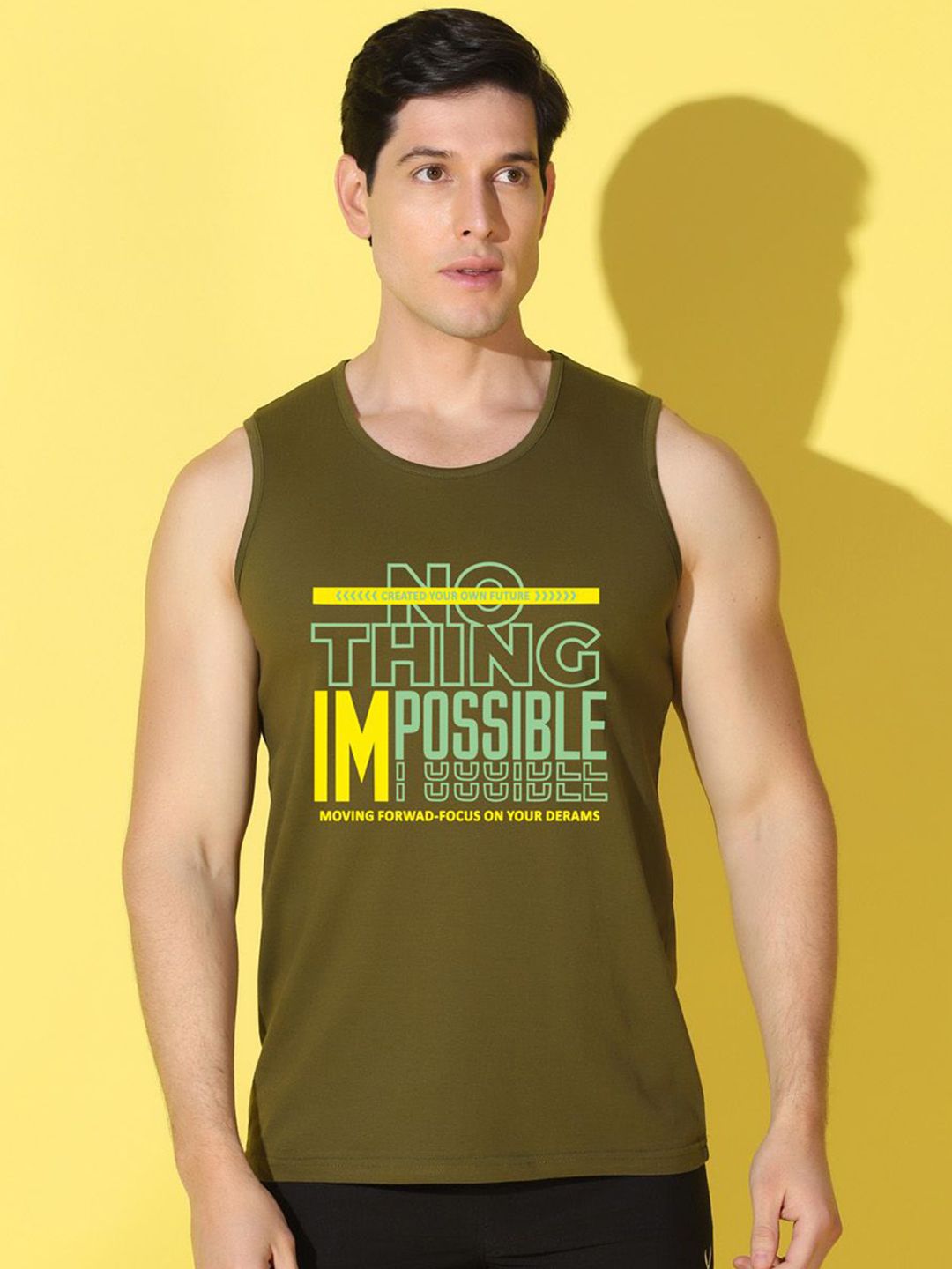 WOOSTRO Men Typography Printed Cotton Gym Vests VWS26 NOTHING OLIVE-picture-10