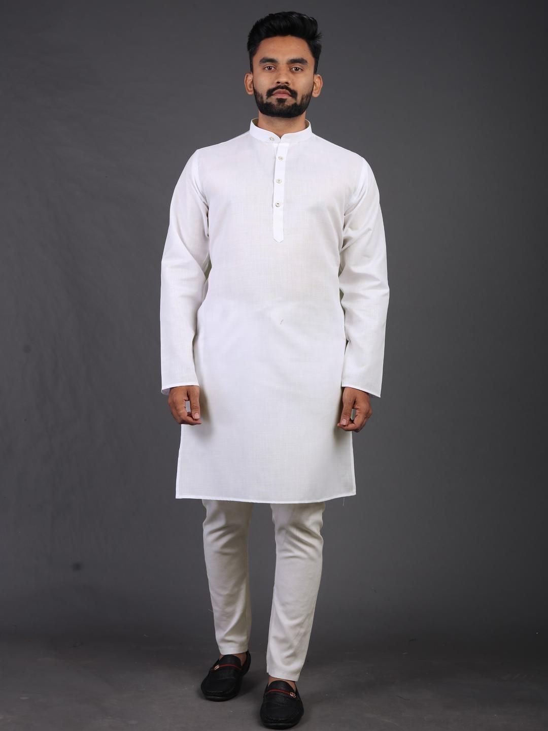 Enmozz Men White Blended Kurtas-image-39