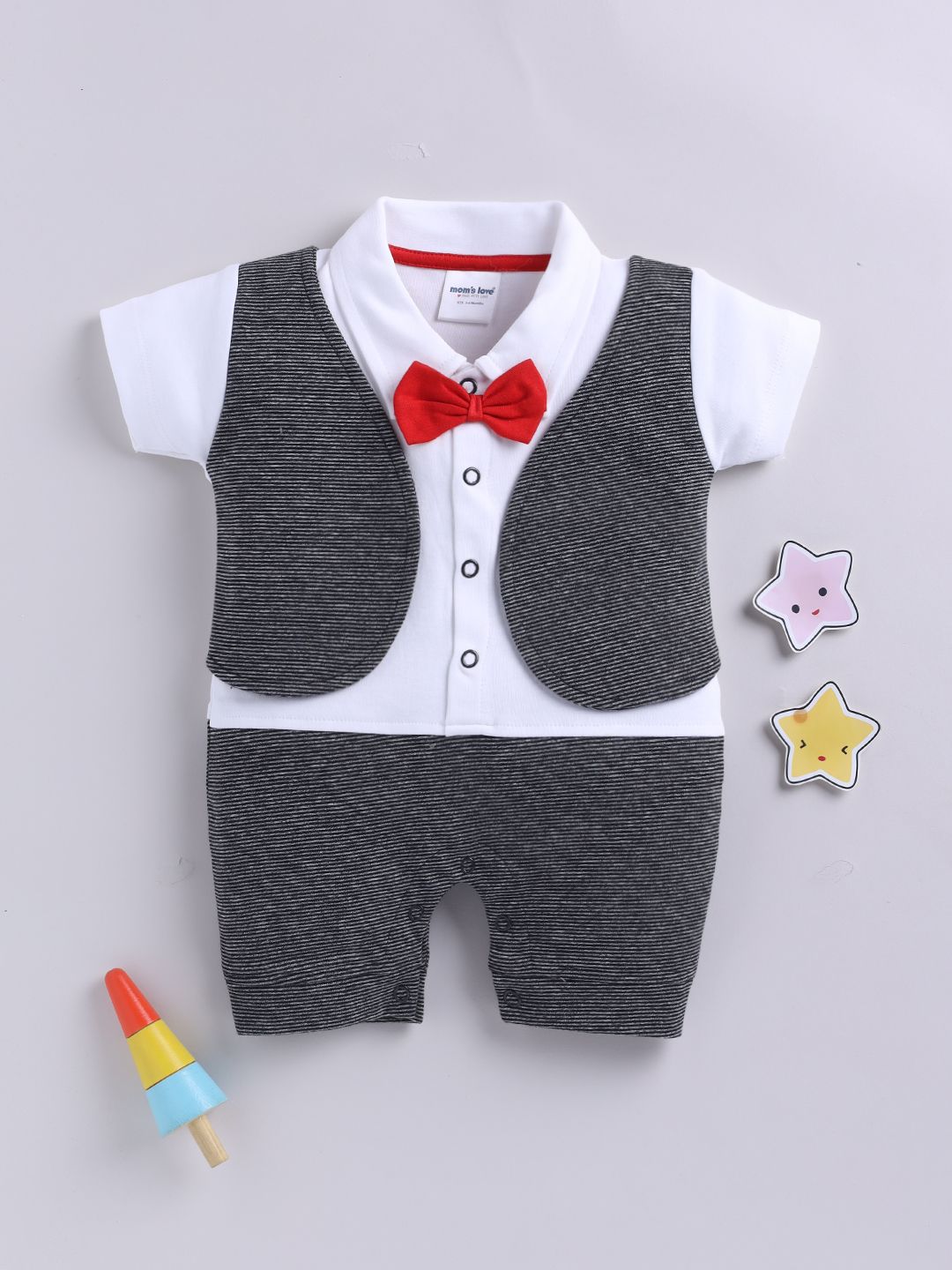 Moms Love Infant Boys Colourblocked Pure Cotton Rompers