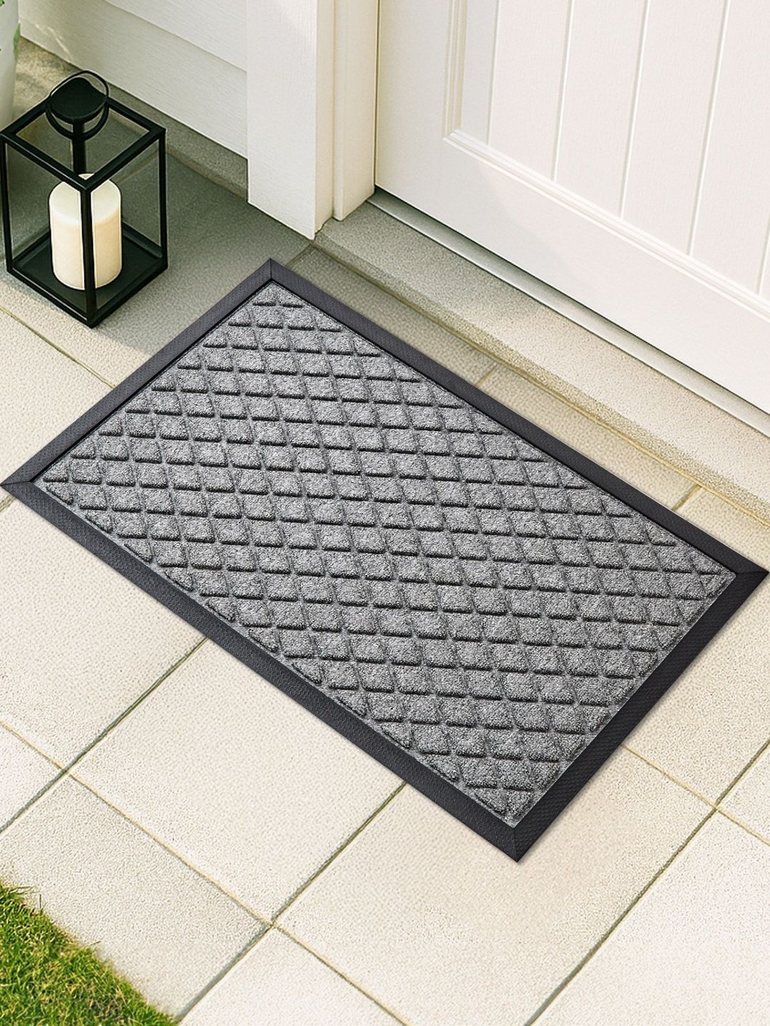 Home Centre Grey & Black Cadence Diamond Rectangular Moisture Absorbent Doormat-image-34