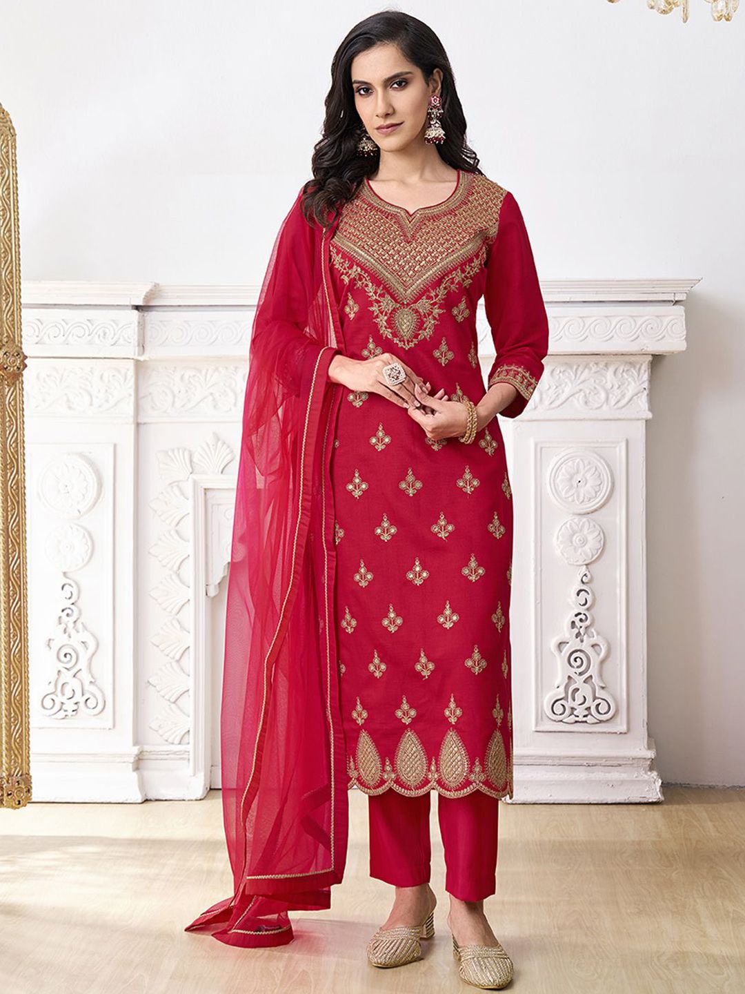 Inddus Women Ethnic Motifs Printed Kurta with Trousers & Dupatta