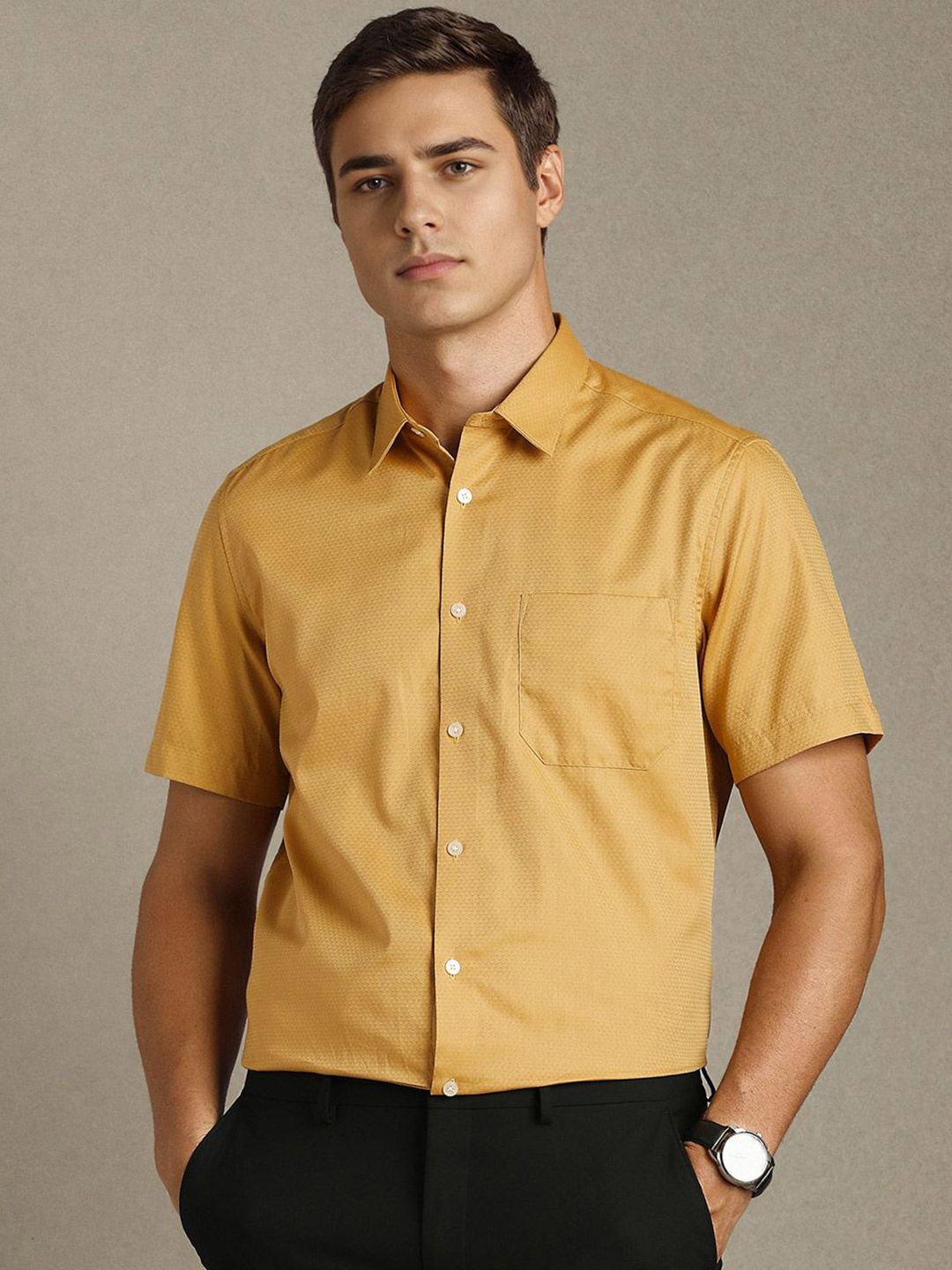 Louis Philippe Men Textured Spread Collar Pure Cotton Formal Shirt-picture-27