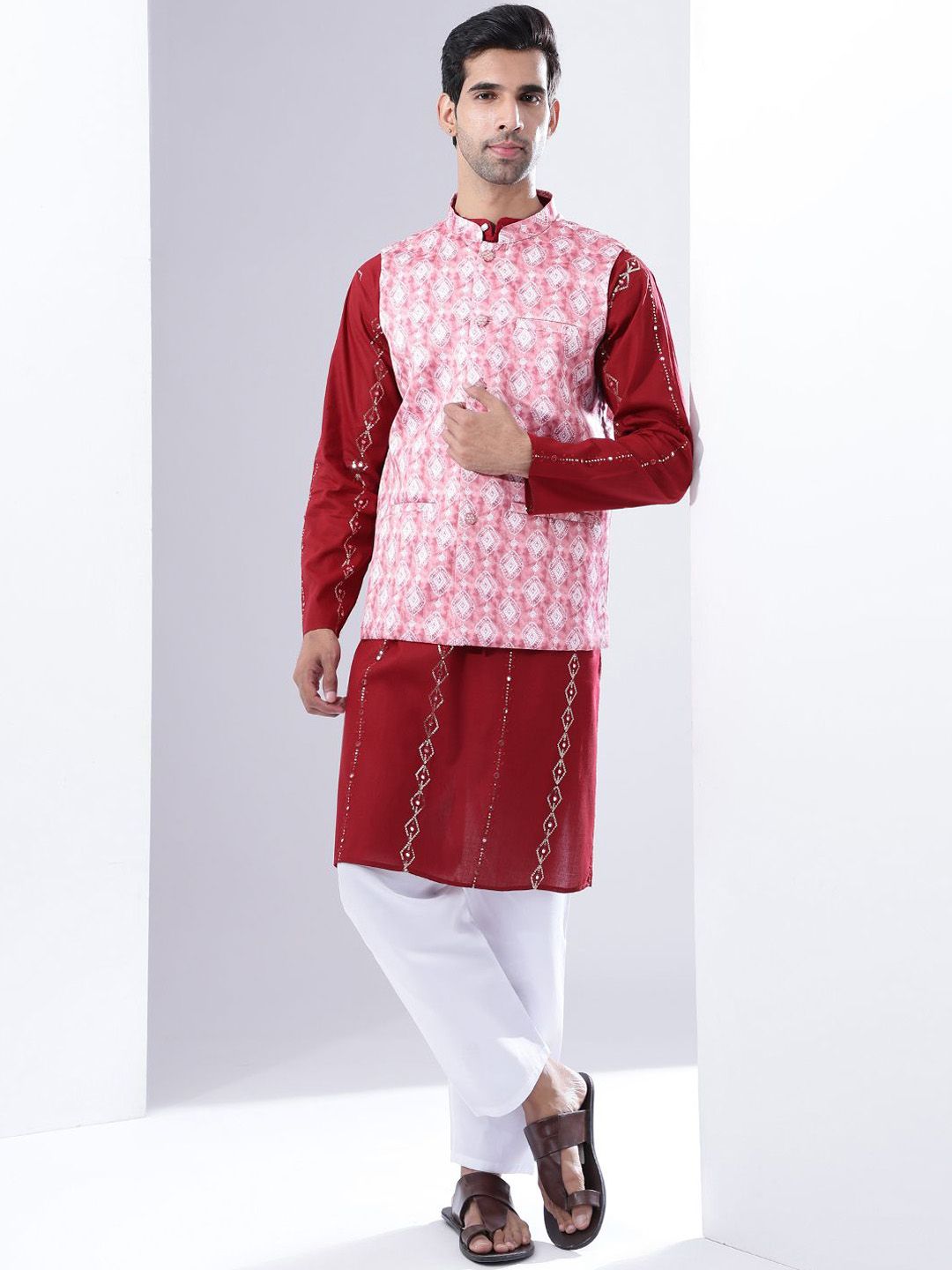 Anouk Men Embroidered Pure Cotton Kurta with Pyjamas & Nehru jacket-picture-35