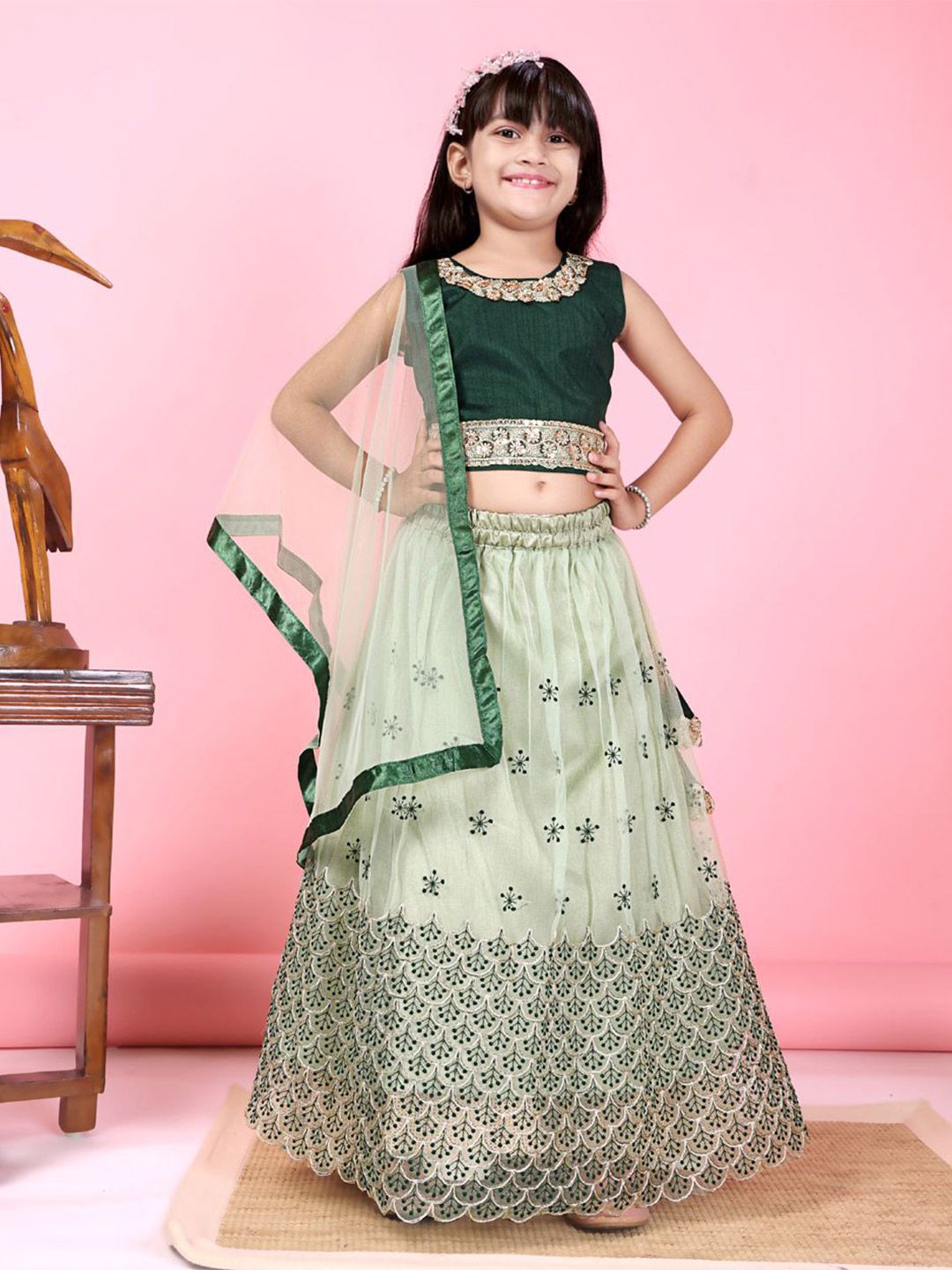 BAESD Girls Embroidered Sequinned Ready To Wear Net Lehenga & Blouse With Dupatta-picture-31