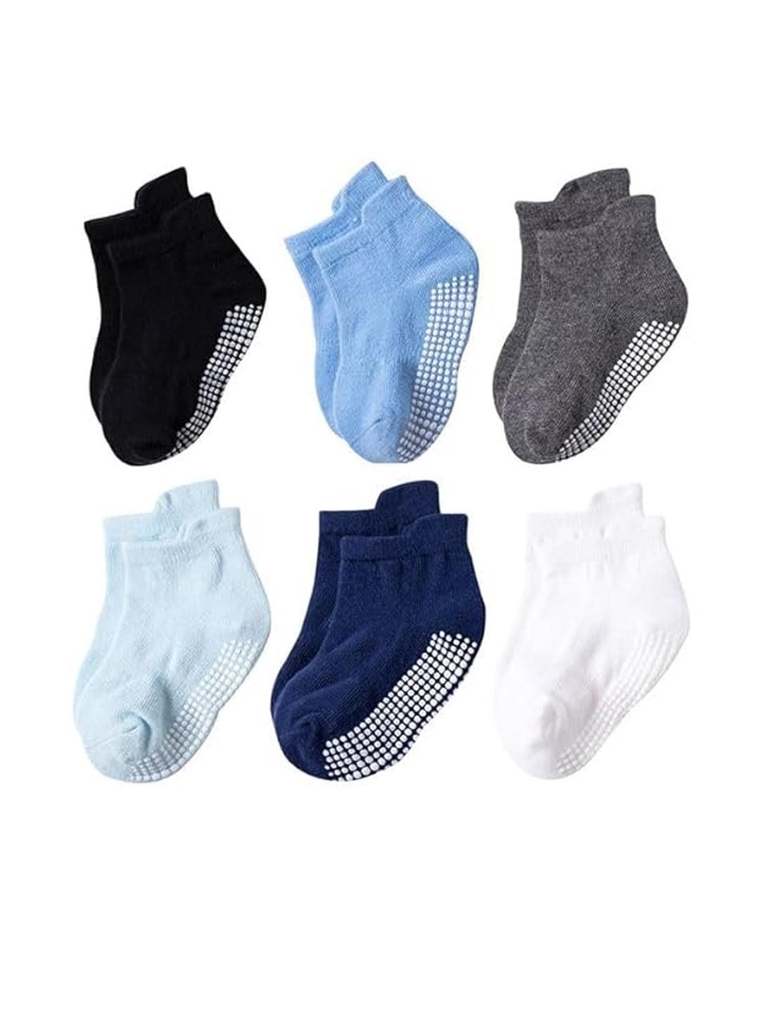 Teri Beri Kids Pack Of 6 Non Slip Grip Ankle Socks with Non Skid Soles