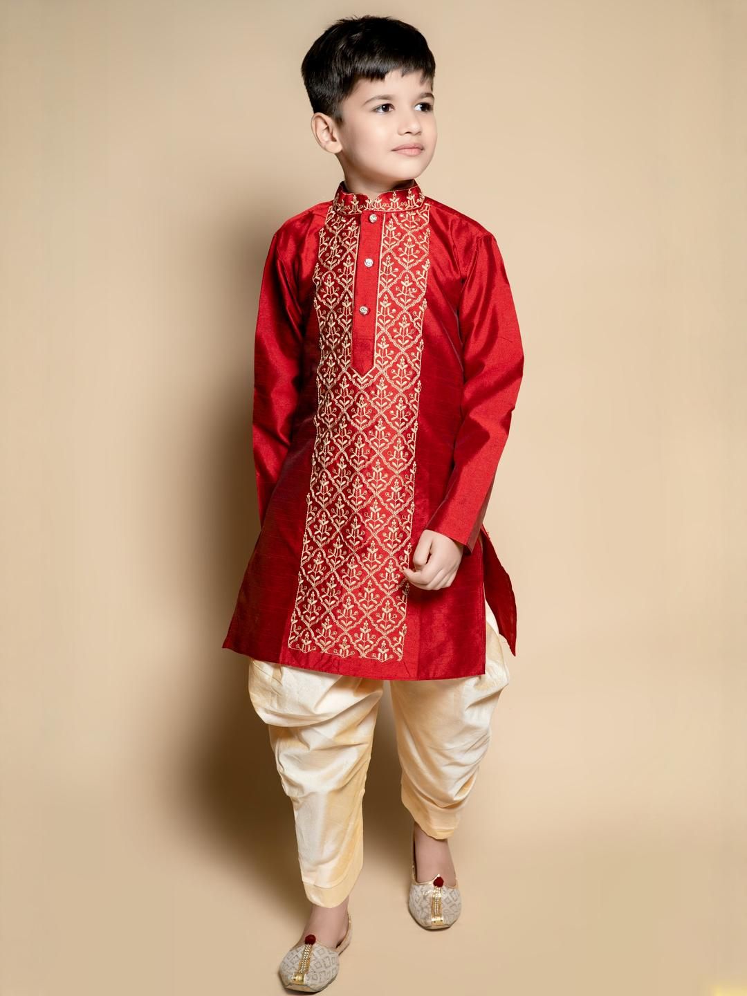 HUMAN CHOICE Kids-Boys Embroidered Dupion Silk Kurta Sets-picture-12