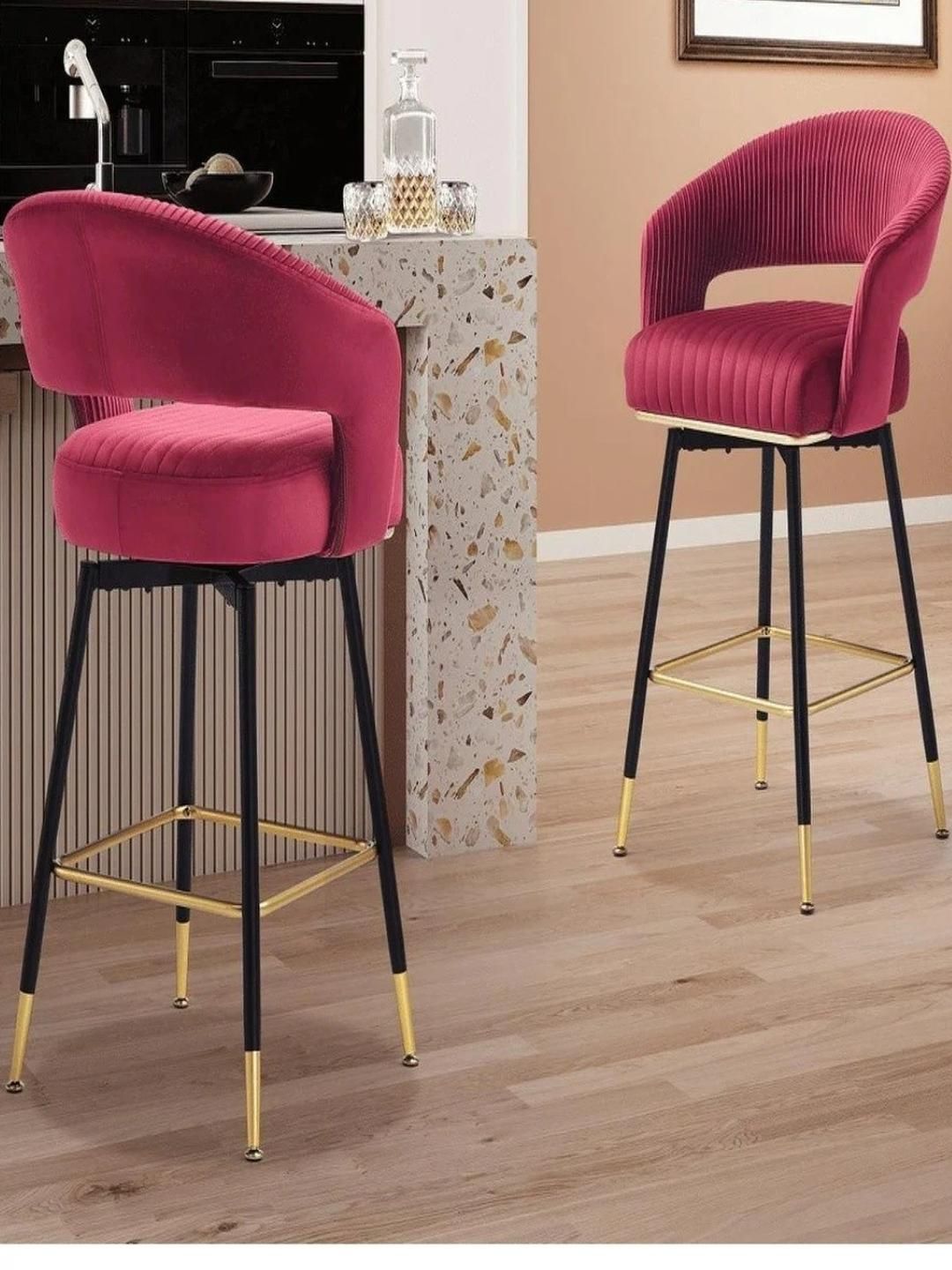 Doe Buck Mehroon Velvet Bar Chairs With Backrest