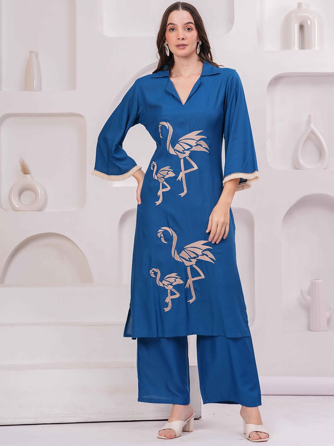 KALINI Women Ethni Motifs Embroidered Regular Thread Work Kurta Set