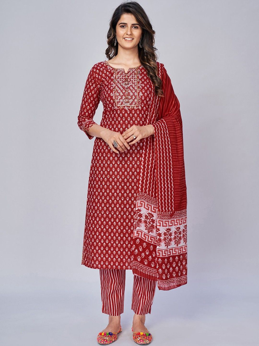 GULMEHAK Women Ethnic Motifs Printed Pure Cotton Kurta with Trousers & Dupatta
