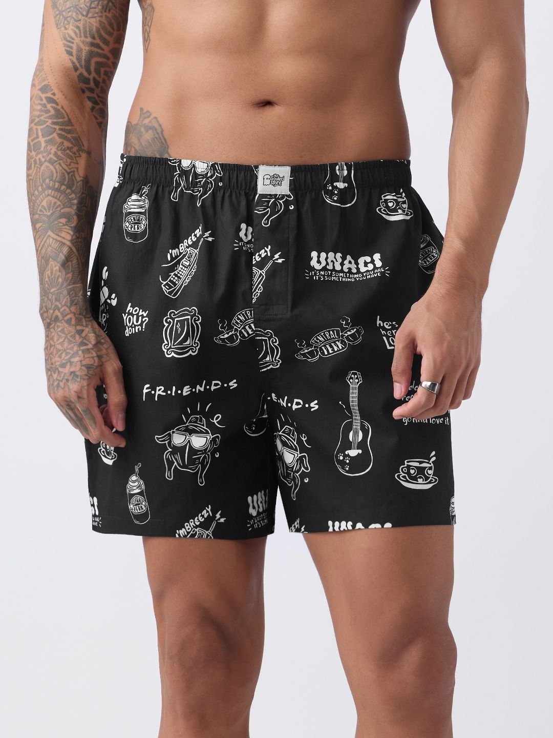 The Souled Store Men Printed Mid-Rise Friends Doodle Boxers-image-28