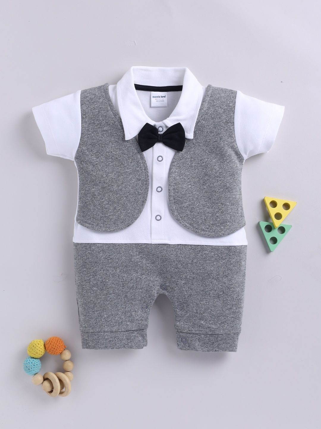 Moms Love Infant Boys Colourblocked Pure Cotton Rompers