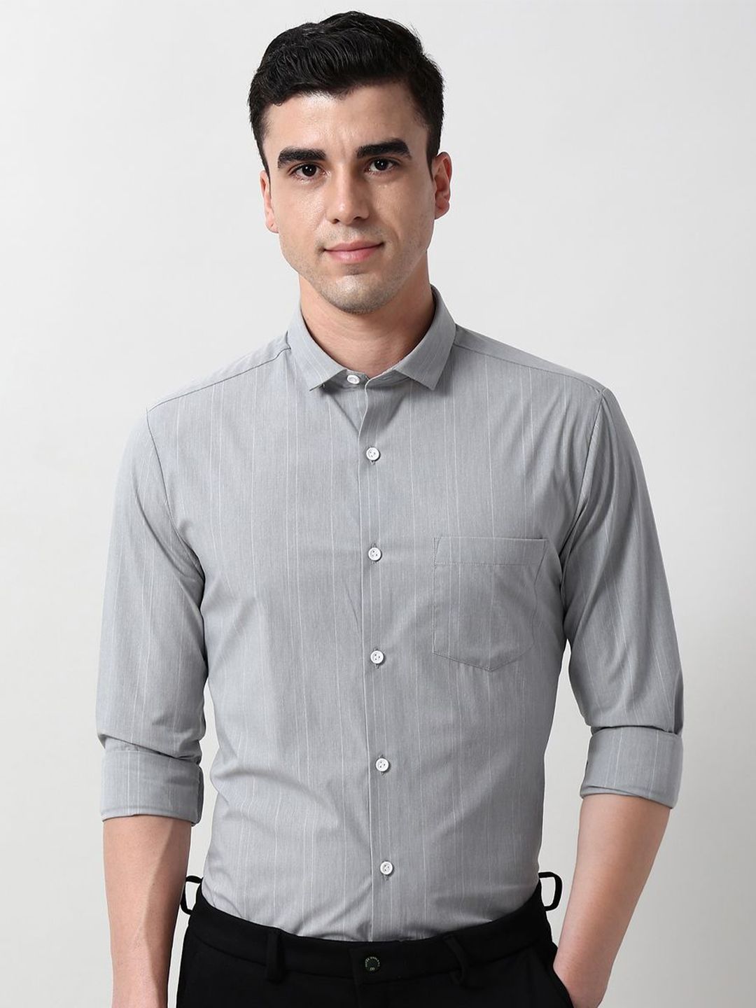 Peter England Men Slim Fit Vertical Striped Spread Collar Formal Shirt-picture-39