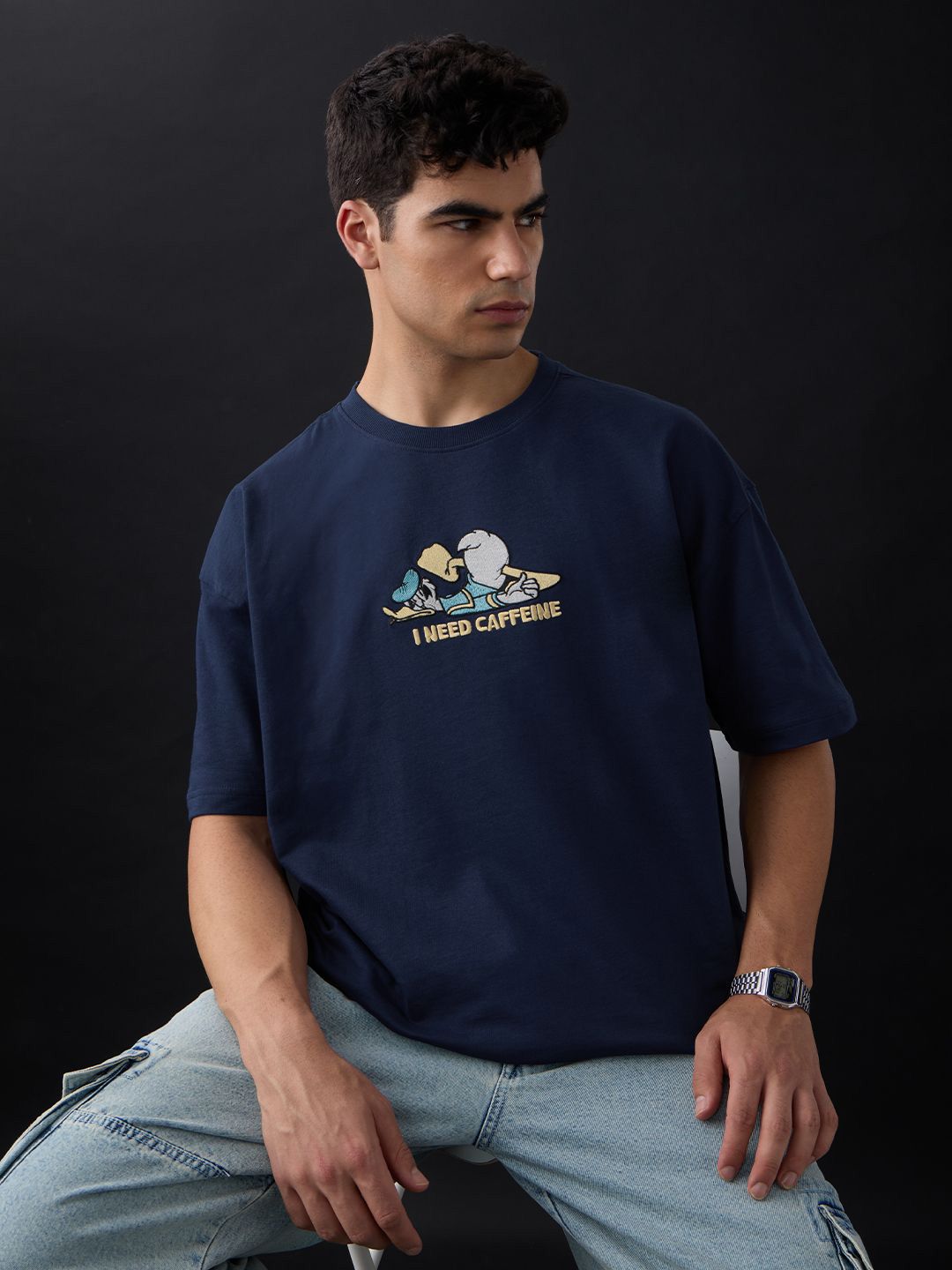 The Souled Store The Souled Store Men Oversized Disney Navy Blue Tshirts
