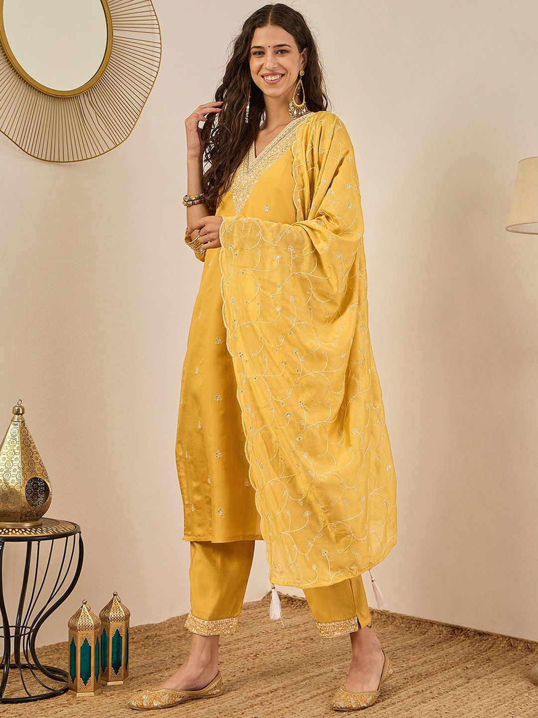 VredeVogel Women Floral Embroidered Kurta with Trousers & Dupatta-picture-16