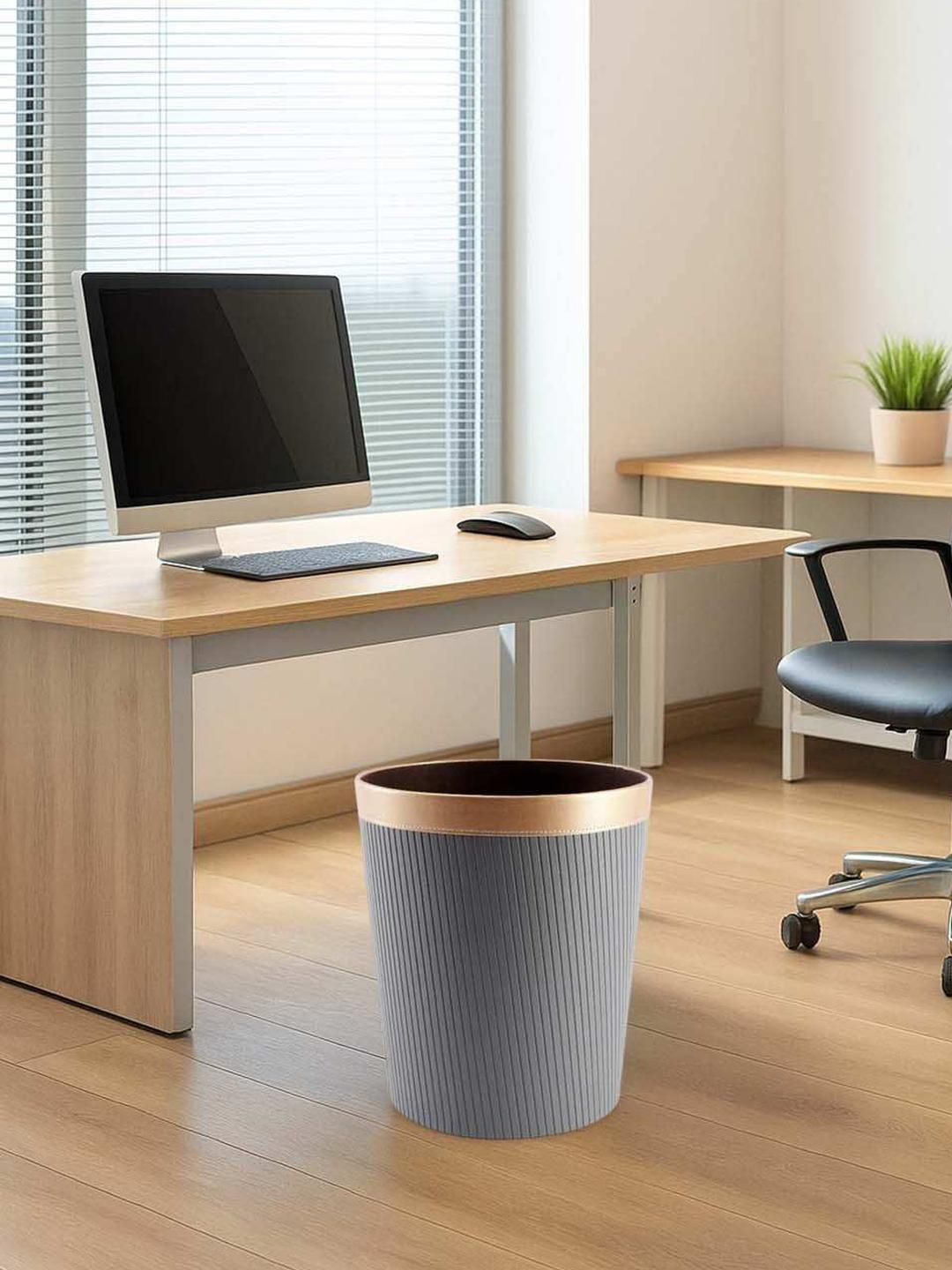 AARVI DECOR STUDIO Grey Faux Leather Dustbin