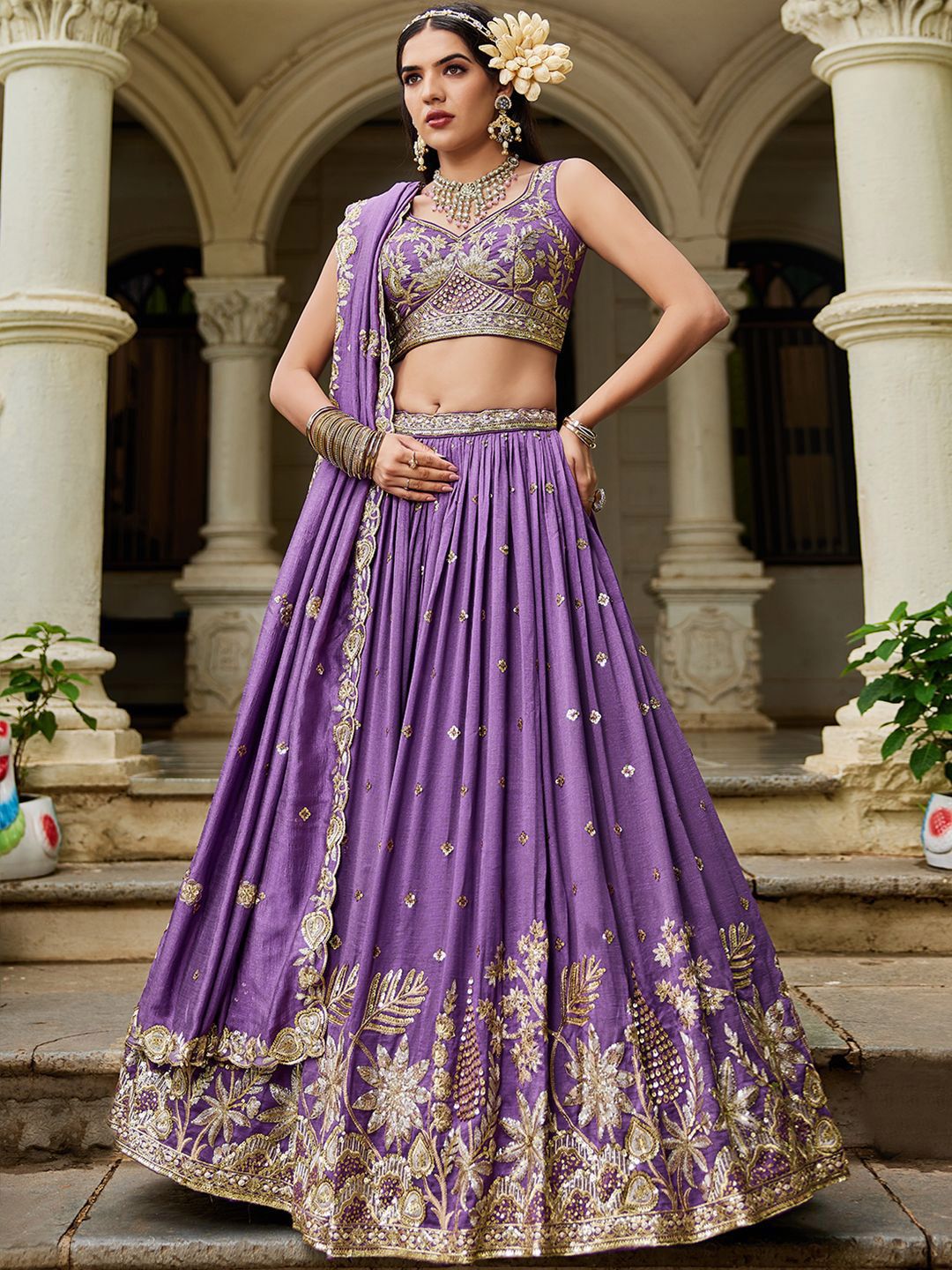panchhi Embroidered Sequinned Semi-Stitched Lehenga & Unstitched Blouse With Dupatta-image-41