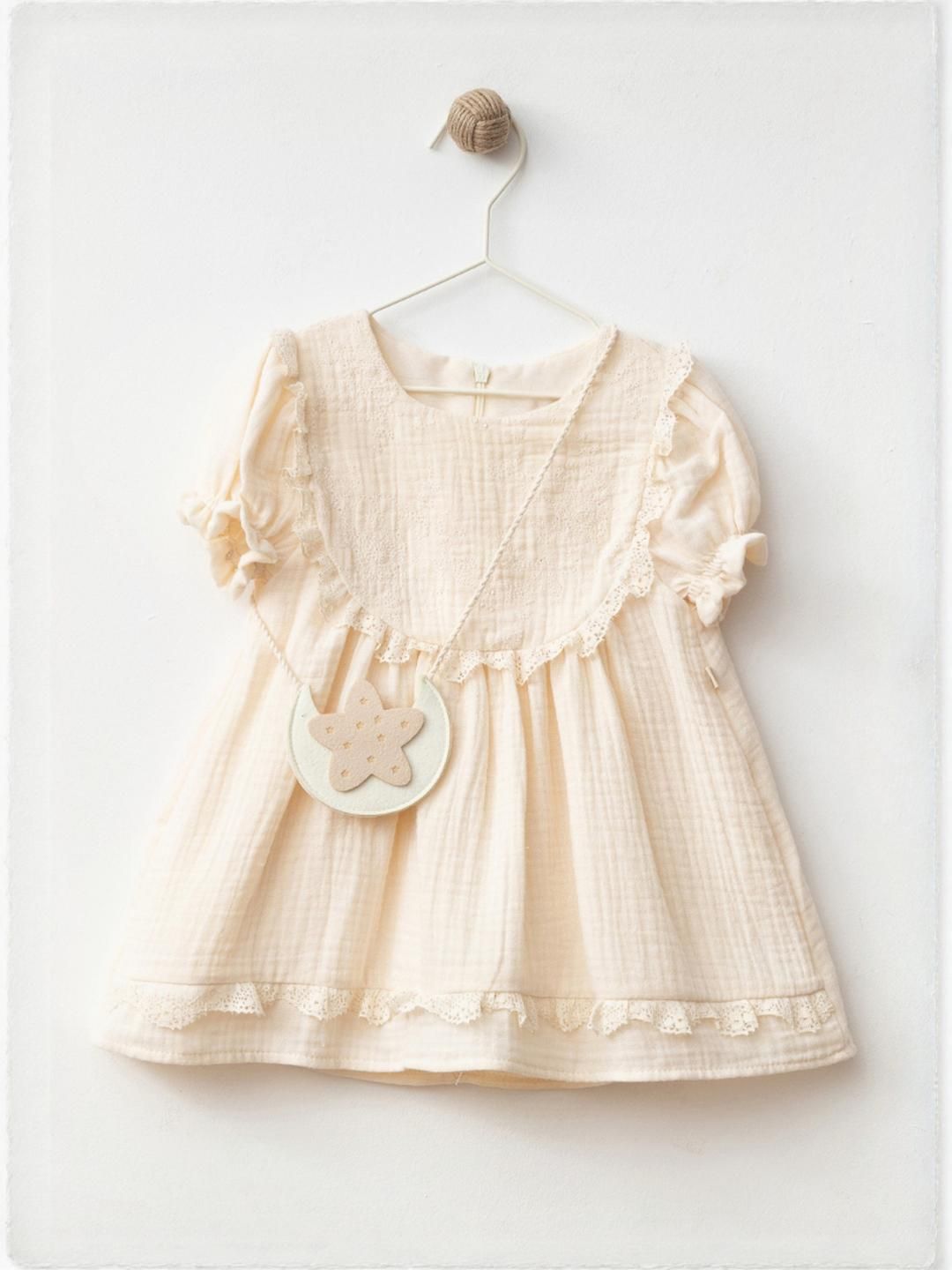BABY TWINKLES Girls Cream Cotton Dresses-picture-42