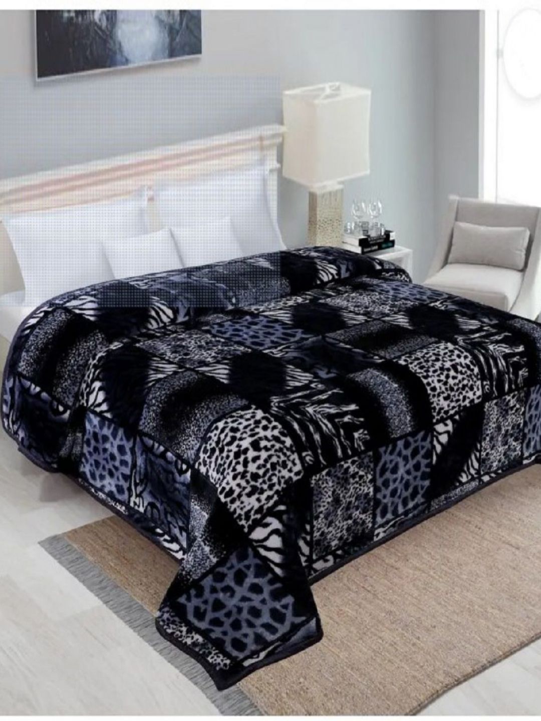 tundwal's Black & White Abstract Mink Heavy Winter Double Bed Blanket-picture-15