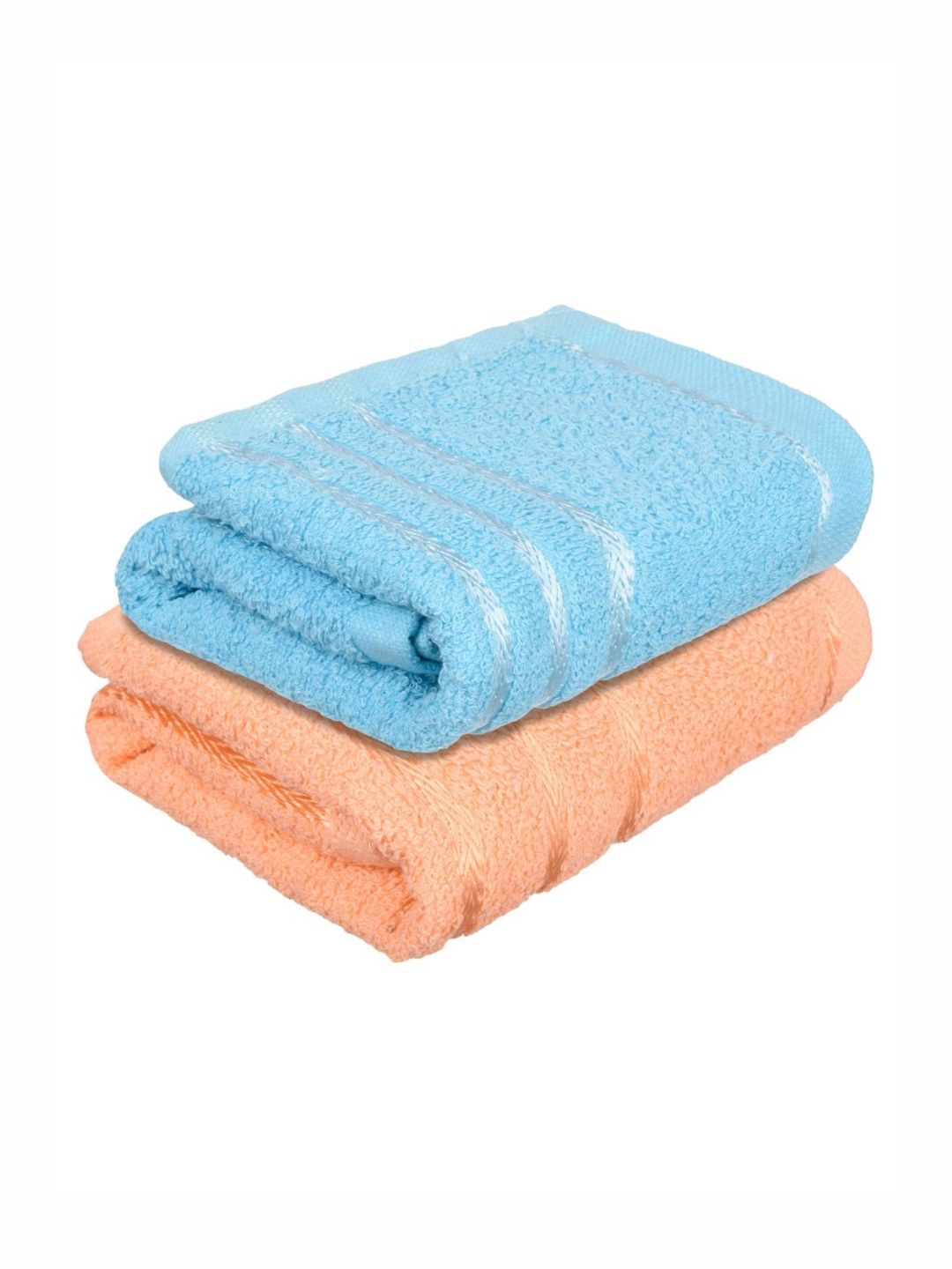Aura Set Of 2 Peach & Blue Lining Pure Cotton 150 GSM Face Towels-image-9
