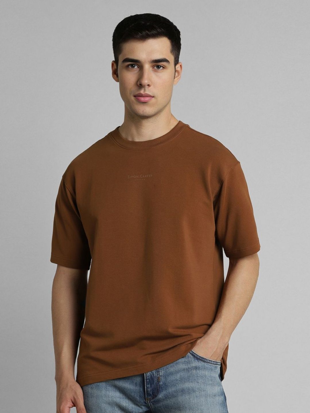 SIMON CARTER LONDON Men Solid Round Neck Cotton Relaxed Fit T-shirt-picture-16