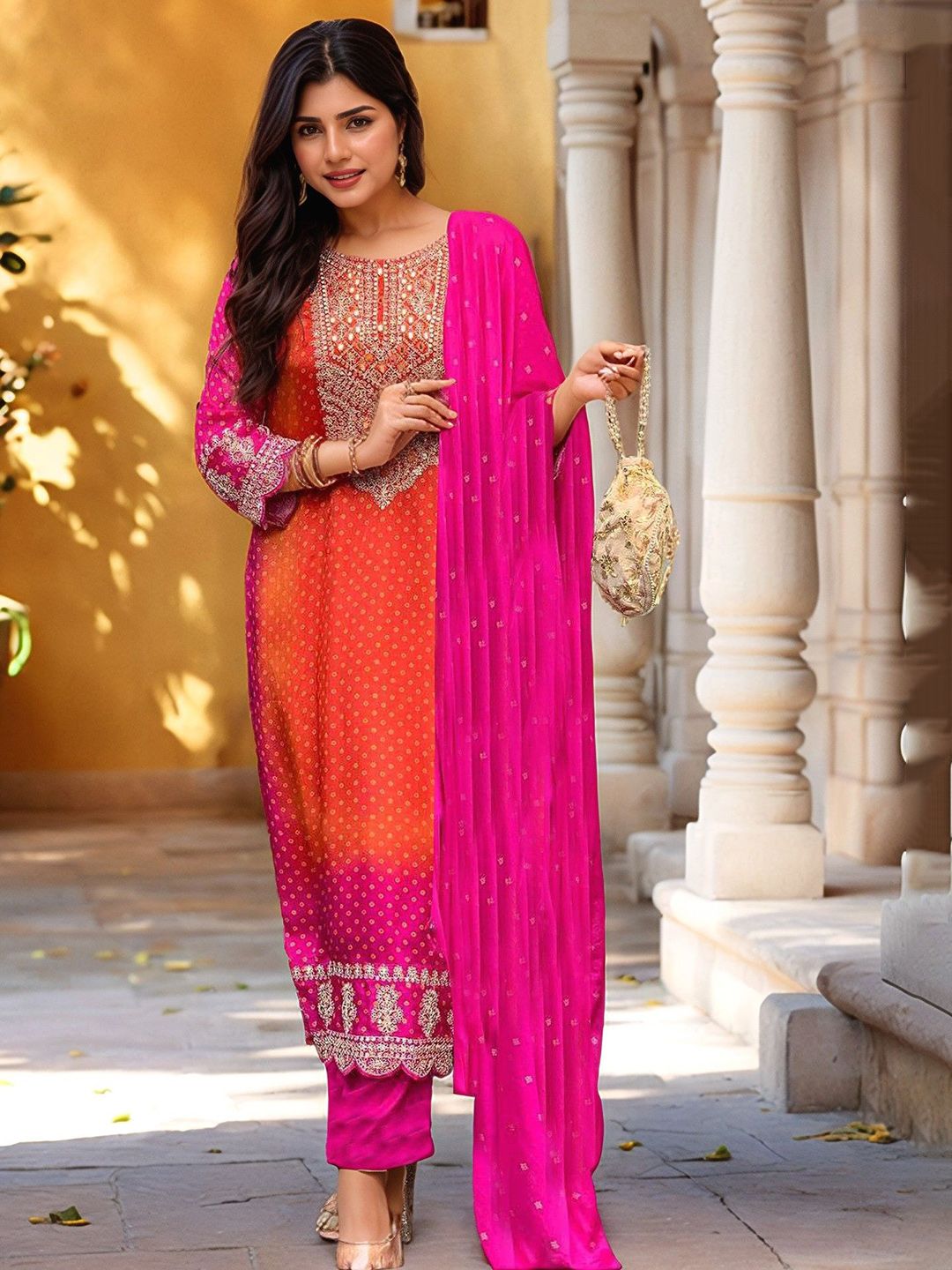 Moda Rapido Women Ethnic Motifs Embroidered Regular Kurta with Trousers & Dupatta