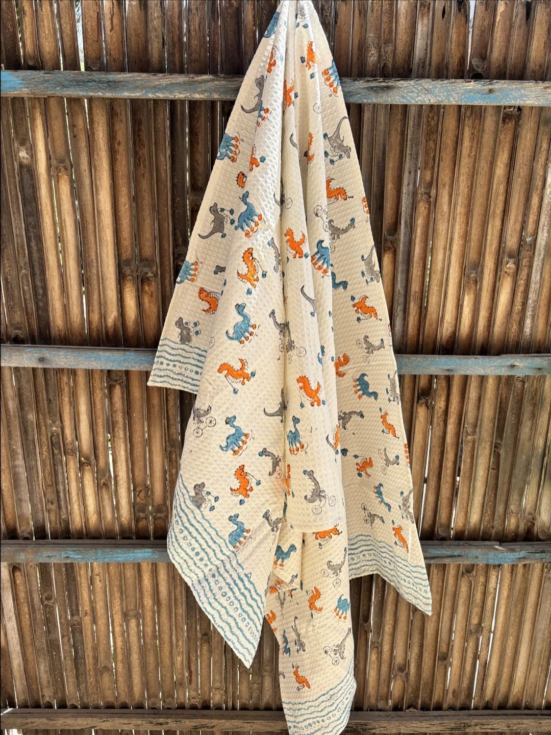 Hawamahal Off White & Blue Printed Cotton 300 GSM Bath Towel-picture-42