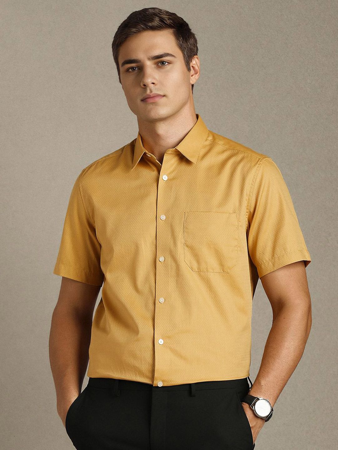 Louis Philippe Men Textured Spread Collar Pure Cotton Formal Shirt-picture-43