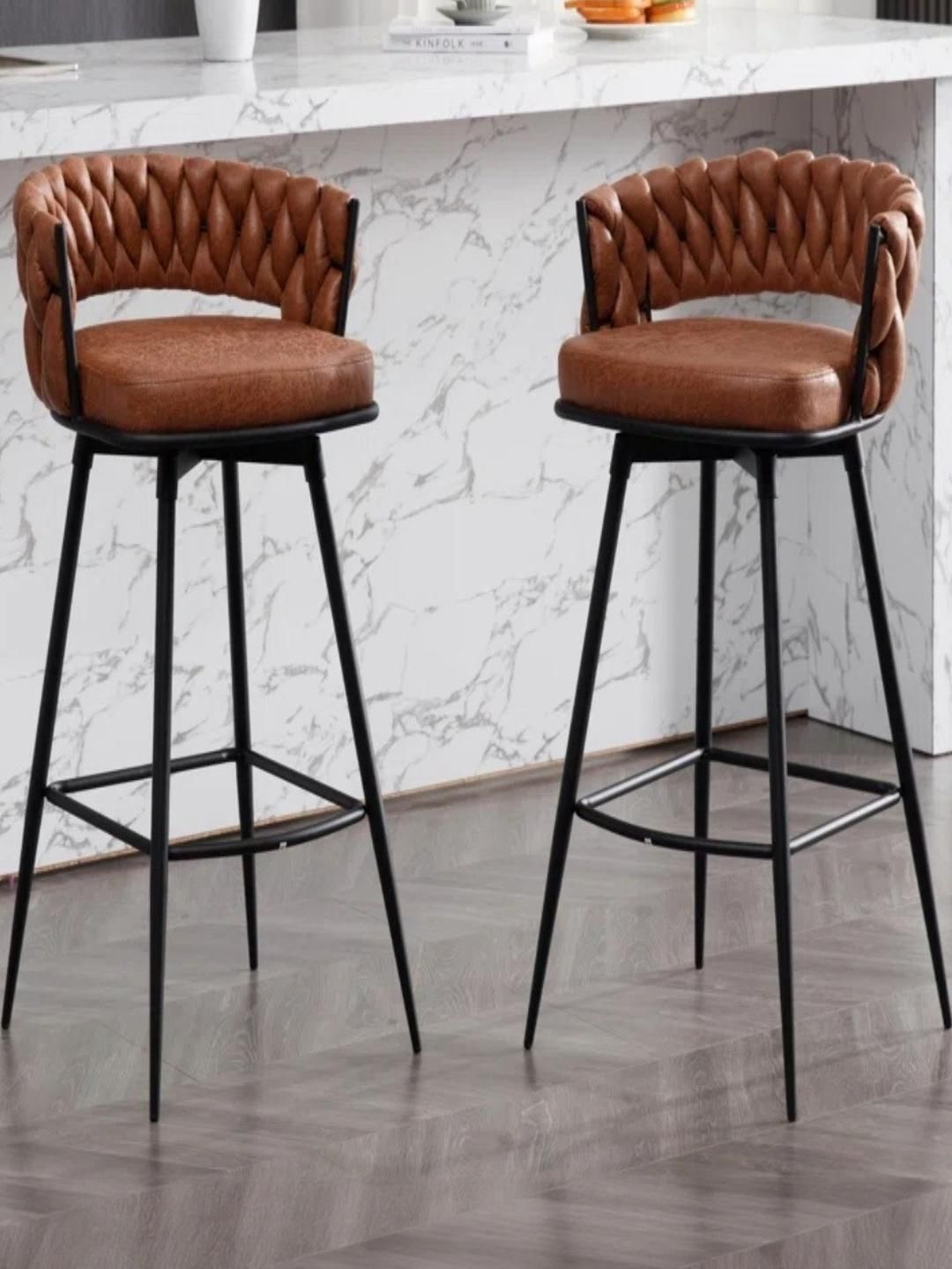 Doe Buck 2 Tufted Faux Leather Tan Bar Stools with Backrest-image-18