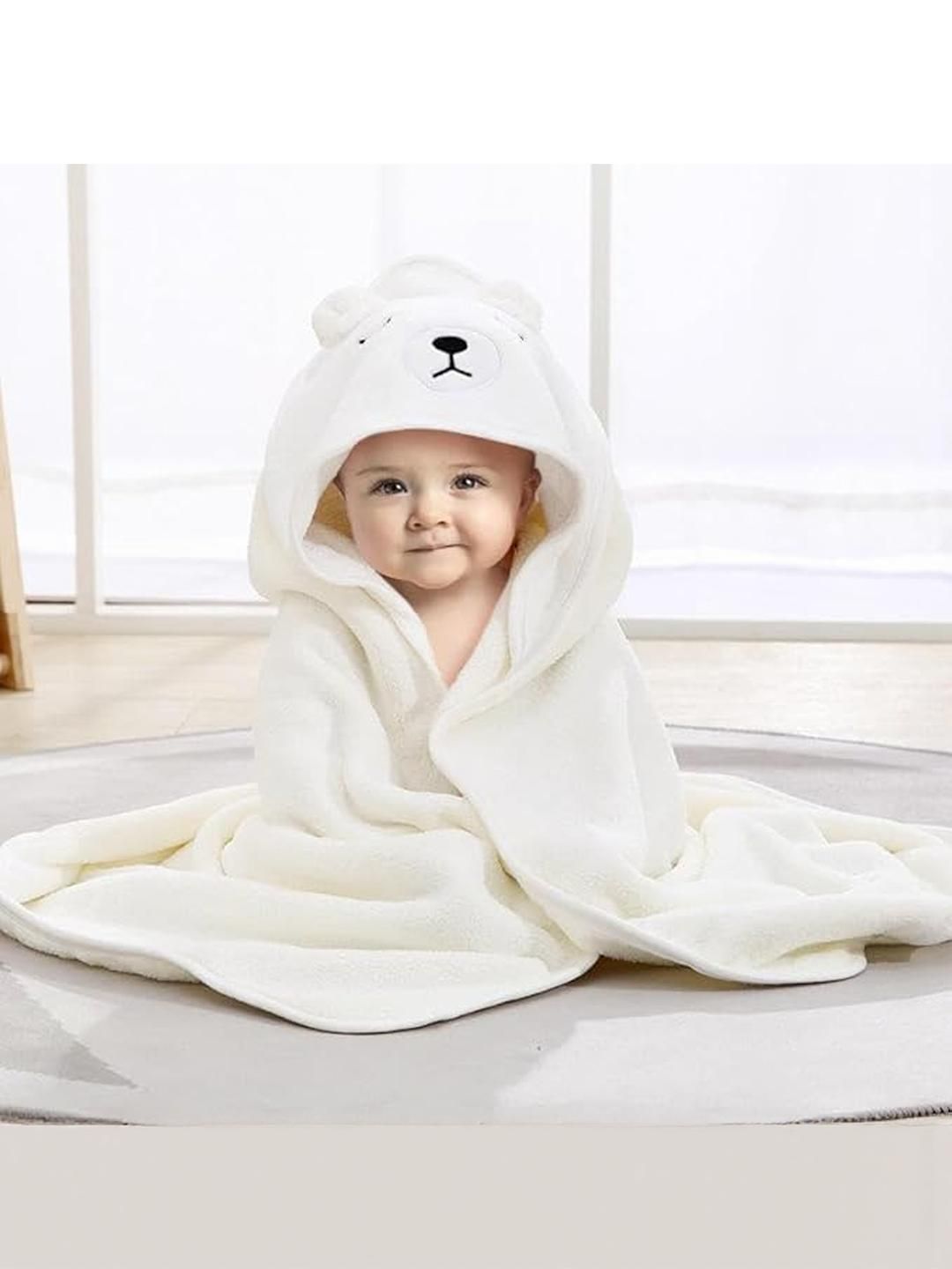 Teri Beri White Hooded Baby Towel Premium Soft Baby Bath Towel for Newborn and Infants