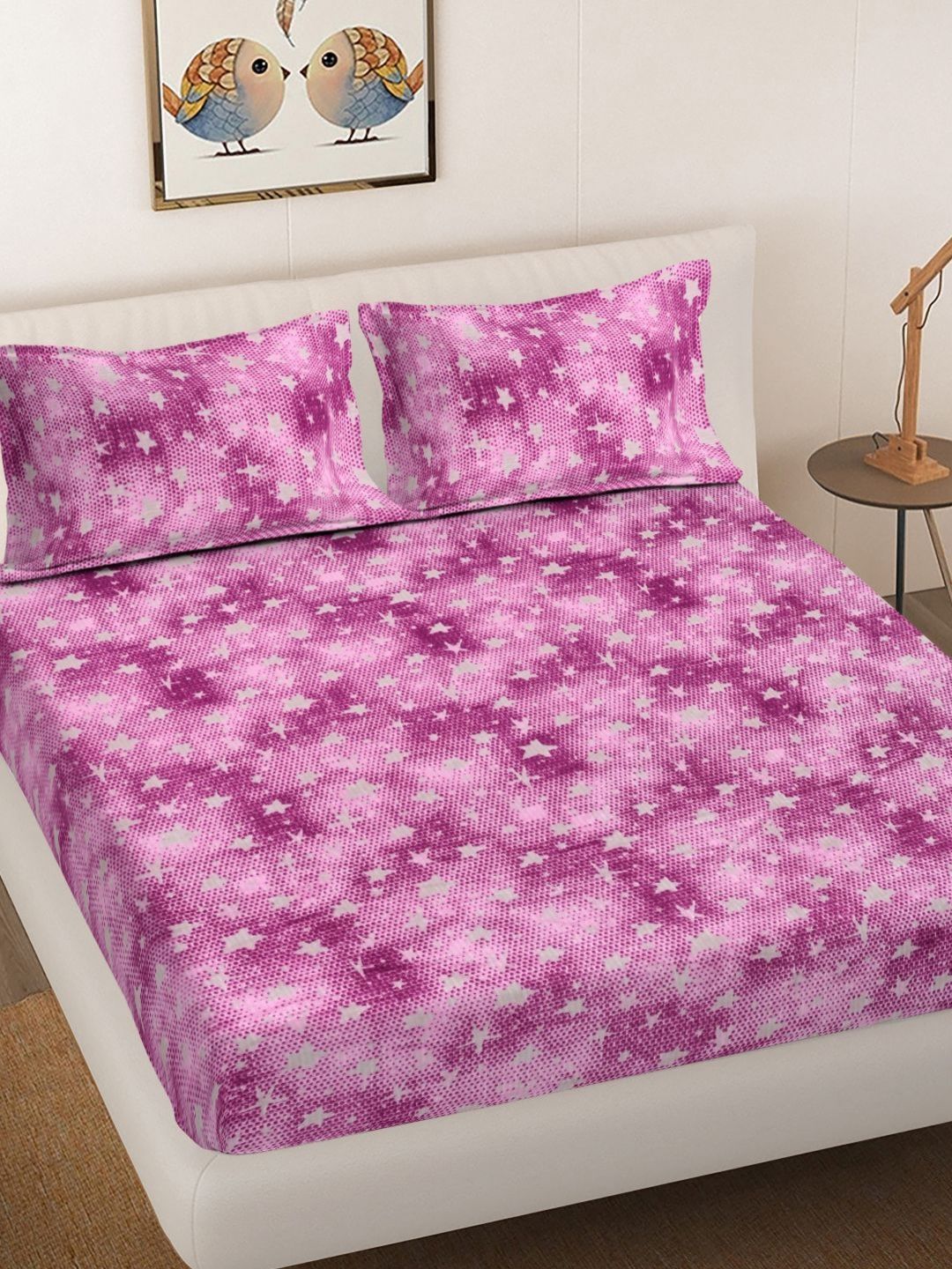 Myntra Elegant Homes Pink Printed Woollen 300 TC Fitted King Bedsheet Set 2.5 x 2.2 m-image-28
